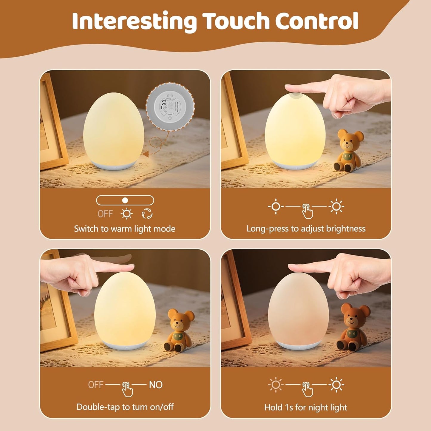 MediAcous Night Light for Kids Baby, Egg Light for Nursery, 7 Colors Changing & Stepless Dimming