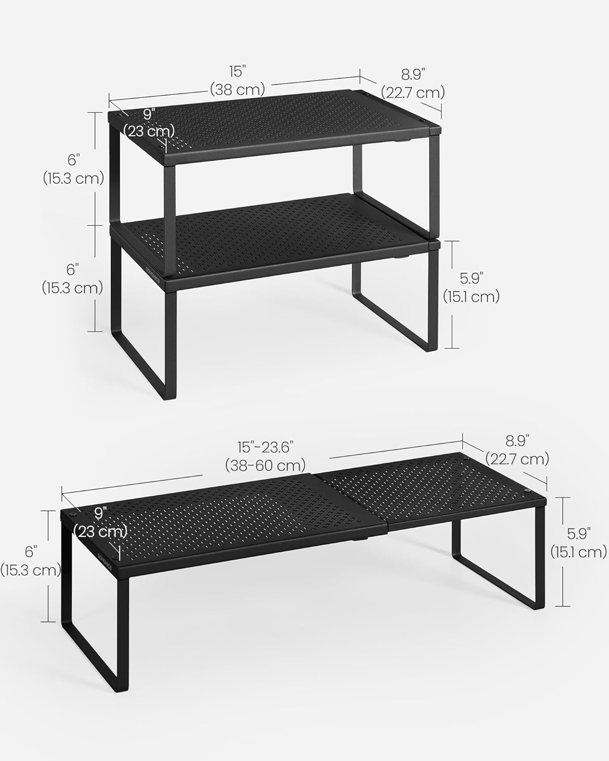 SONGMICS Spice Racks, Set of 2 Expandable Kitchen Countertop Shelves, Small Cupboard Organizers
