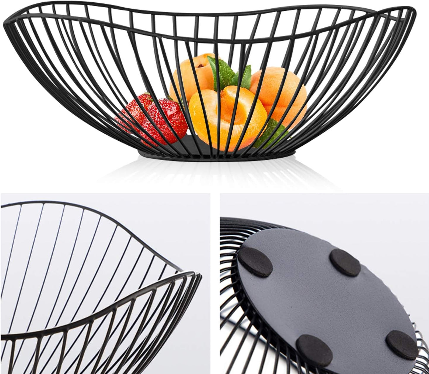 Metal Wire Fruit Basket, Black Fruit Bowl for Kitchen Counter, Fruit Holder Stand Storage Baskets