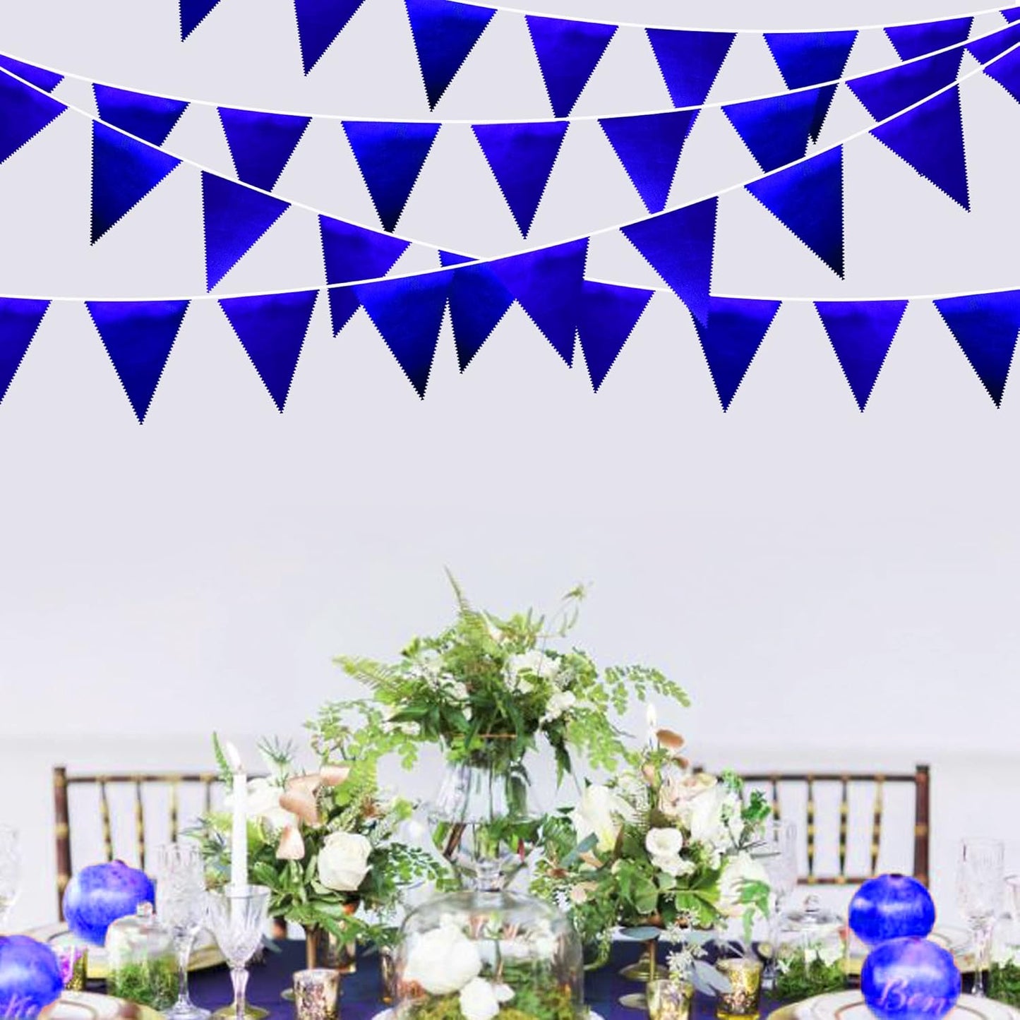 Royal Blue Party Decoration Navy Blue Triangle Pennant Banner Flag Dark Blue Metallic Fabric