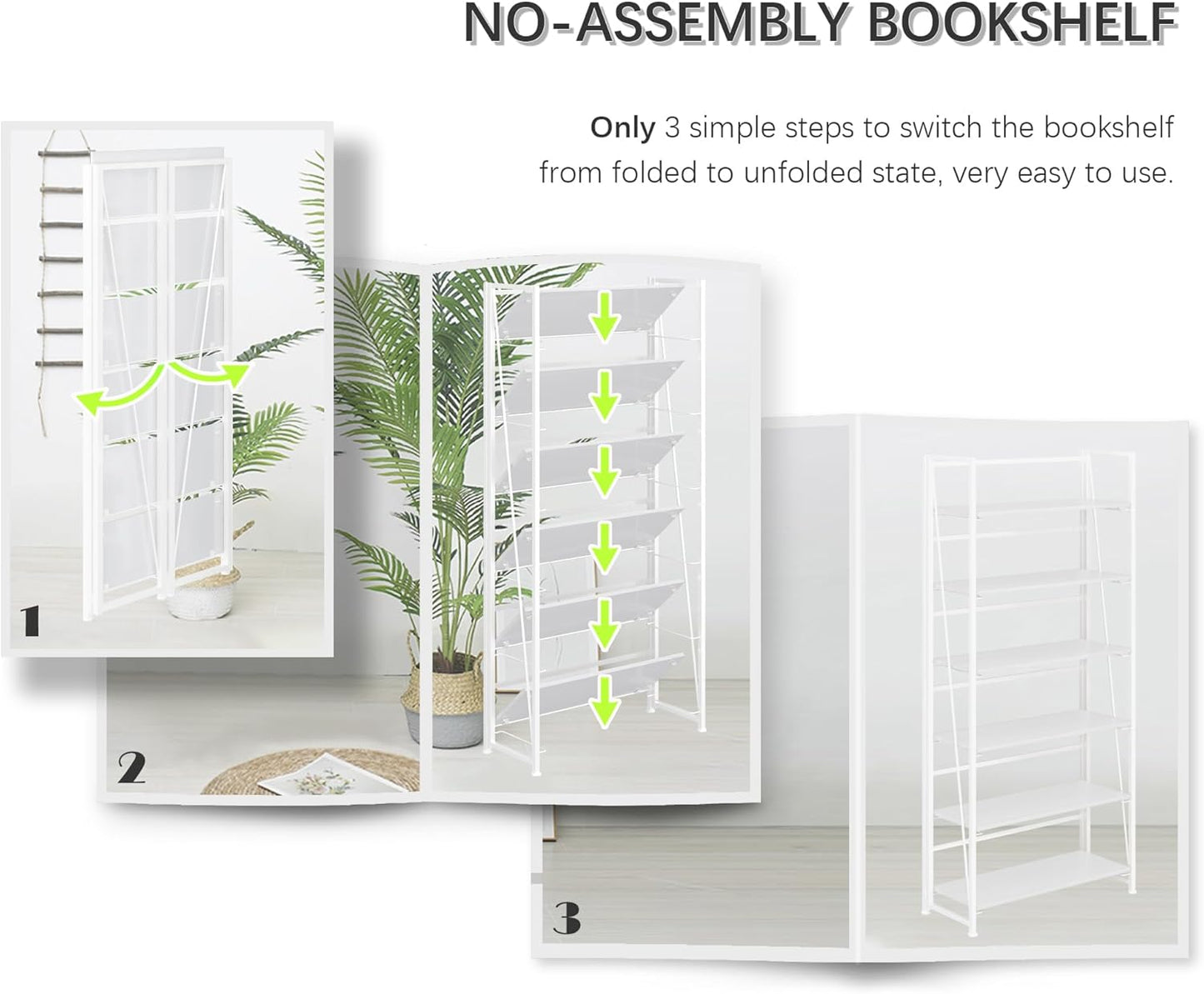 4NM No Assembly Foldable Bookshelf, 6-Shelf Collapsible Bookcase Storage for Small Spaces, 74" H