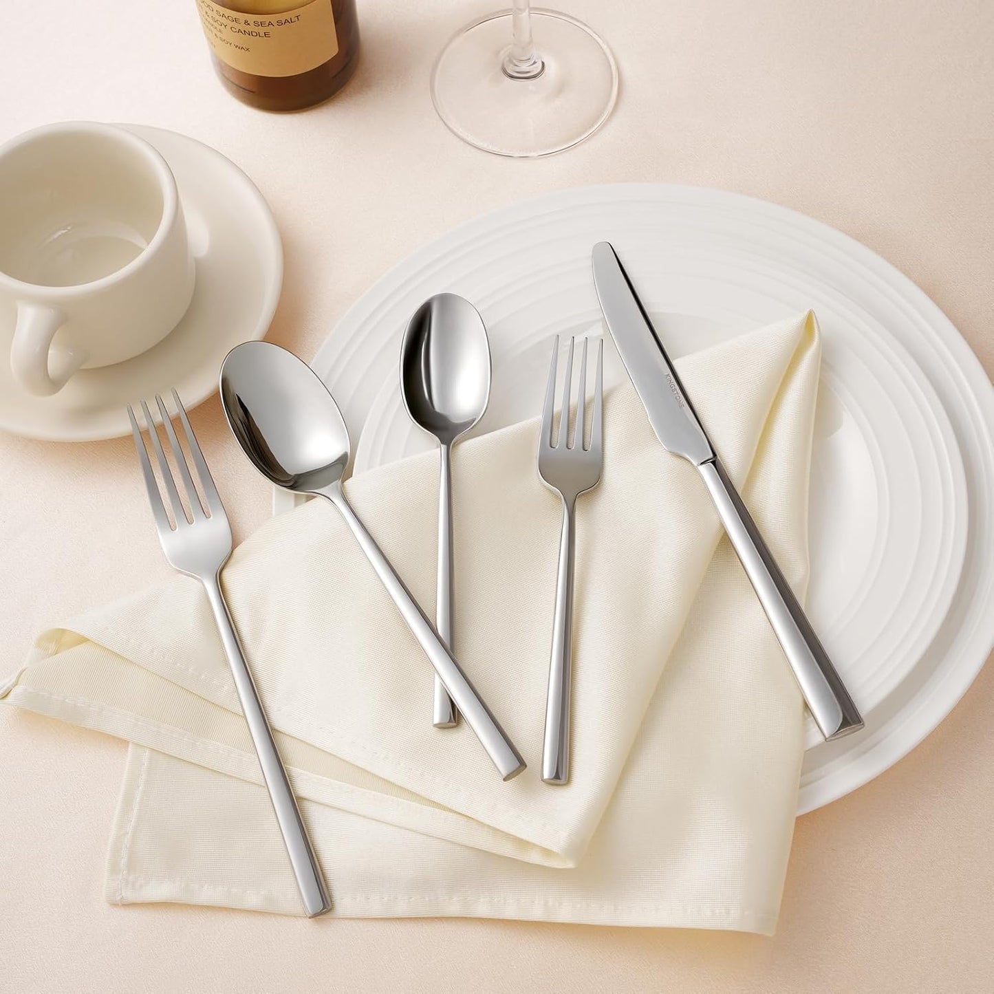 KINGSTONE Silverware Set, 60-Piece Forged Flatware Set Cutlery Set Premium Stainless Steel, Service