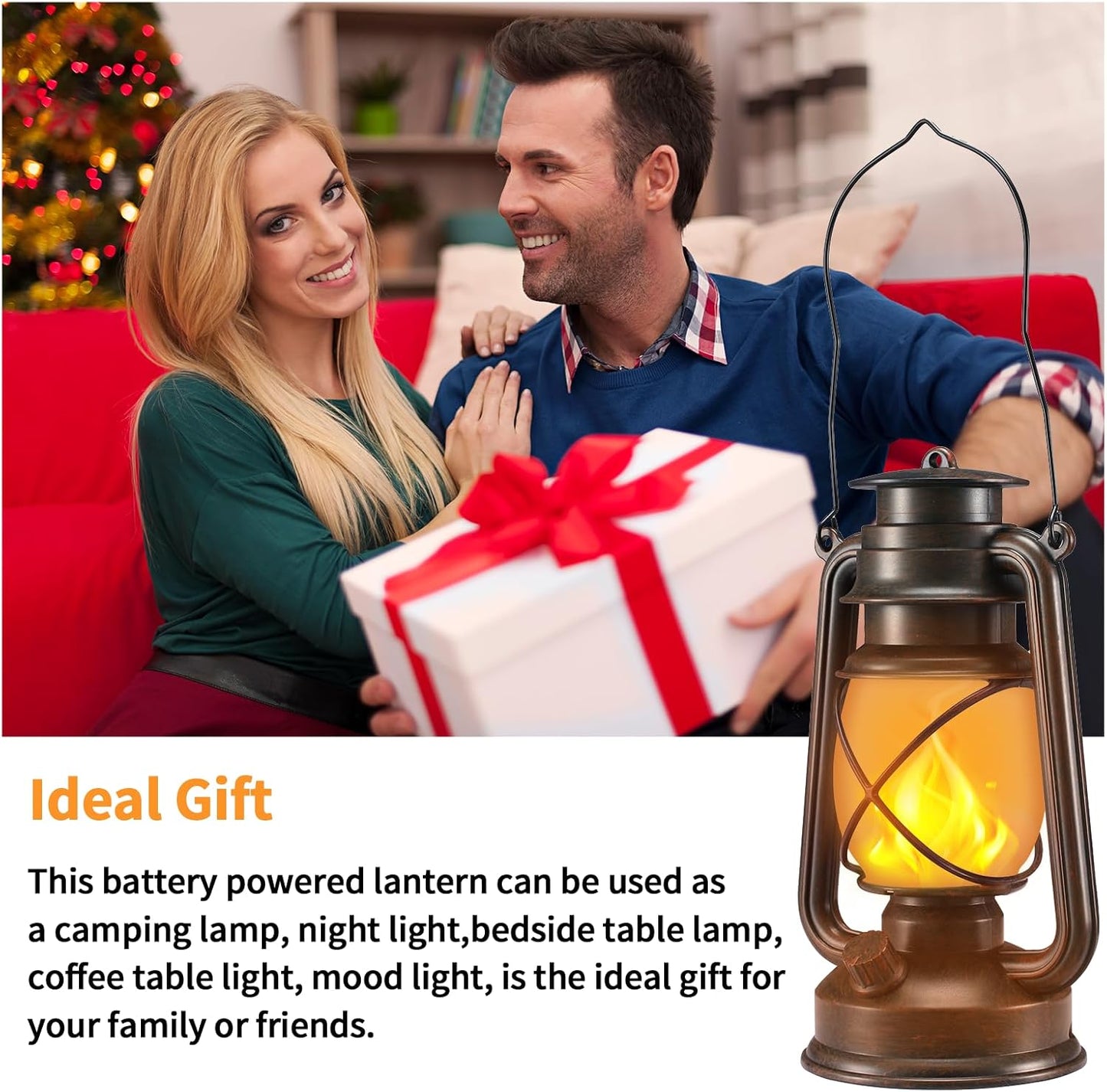 Outdoor Lanterns Waterproof Hanging Vintage LED Camping Lamps with Dancing Flame Non-Solar Remote