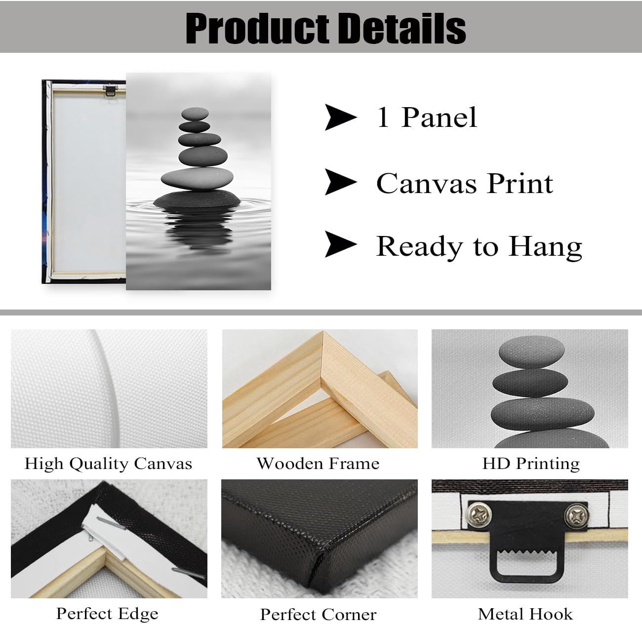 DOARTDO Zen Picture Wall Decor Black and White Zen Stone Canvas Wall Art Spa Stone Picture Print