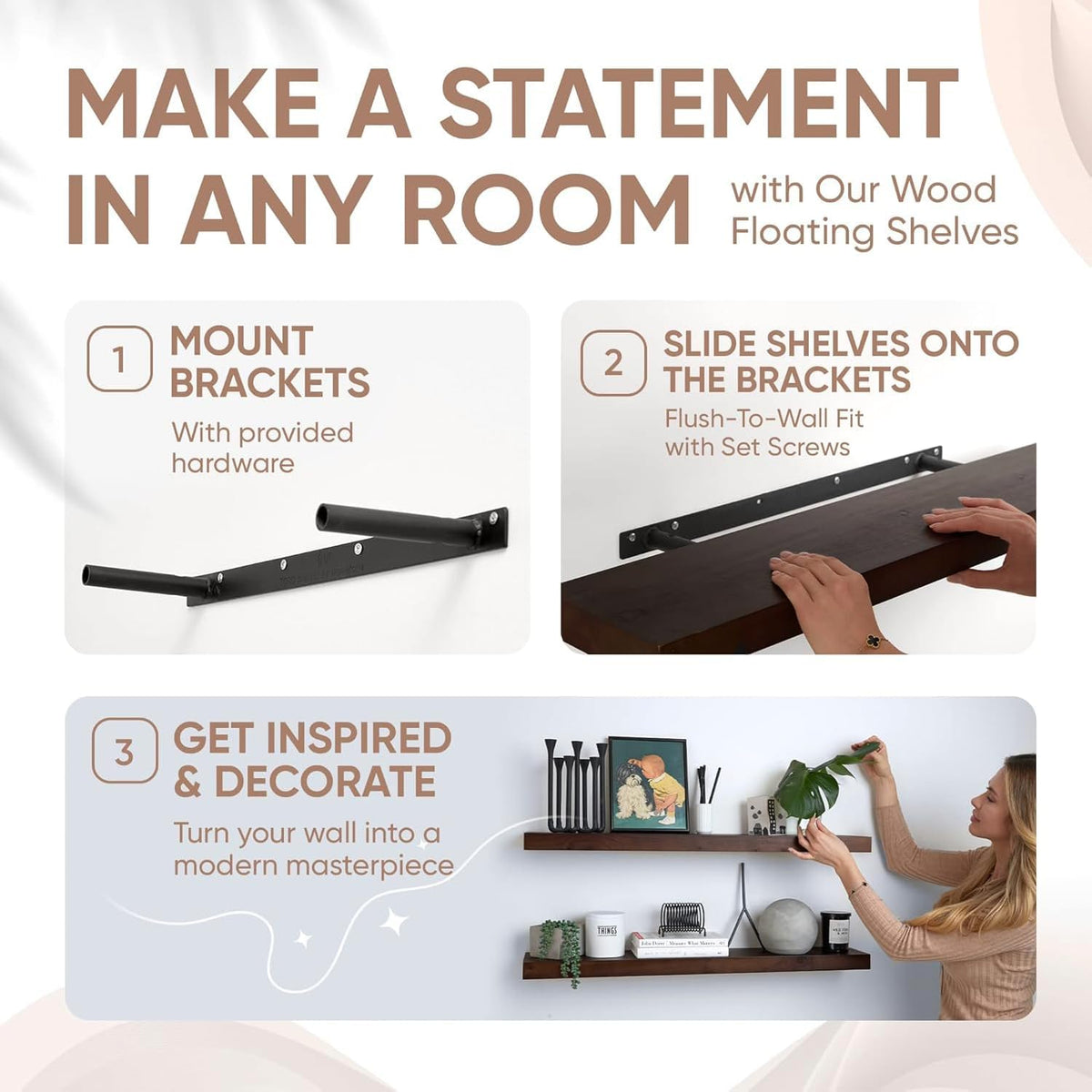 Homeforia Walnut 36 inch Floating Shelf, High End Solid Real Wood 36inch Large Shelves for Bathroom