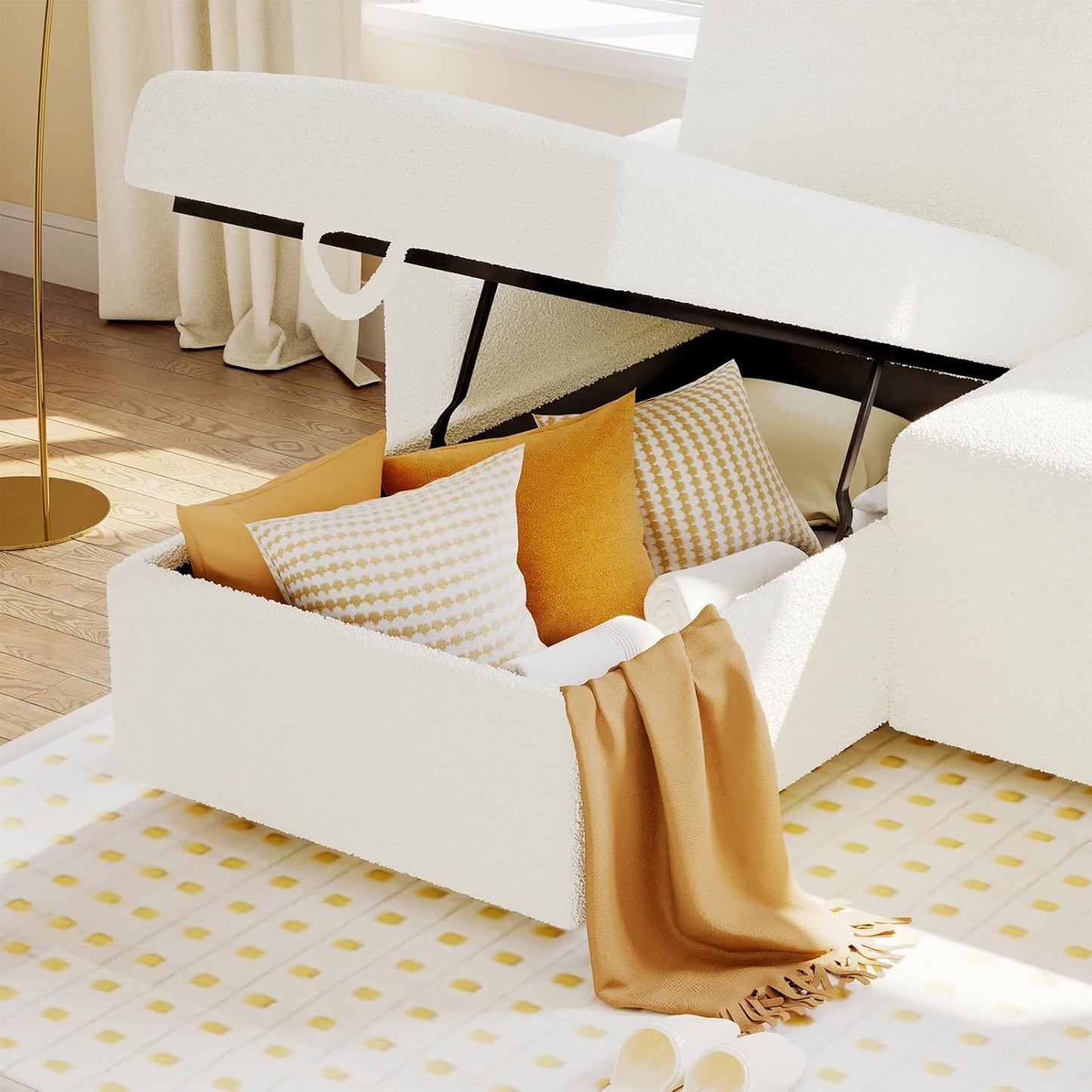 VanAcc Sofa Bed, Sleeper Sofa- 2 in 1 Pull Out Couch Bed with Storage Chaise for Living Room, White