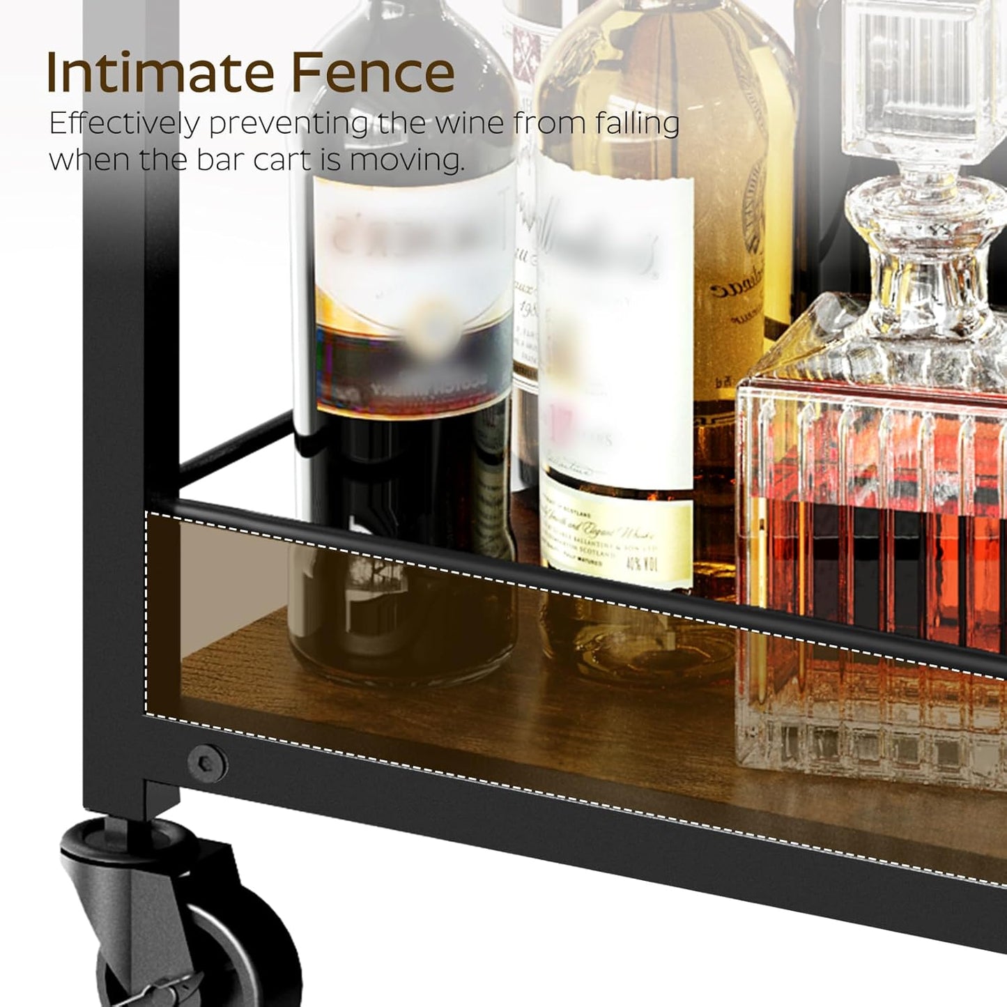 Bar Cart, 3-Tier Bar Cart for The Home, Home Bar Serving Cart with Glass Holders, Beverage Cart for