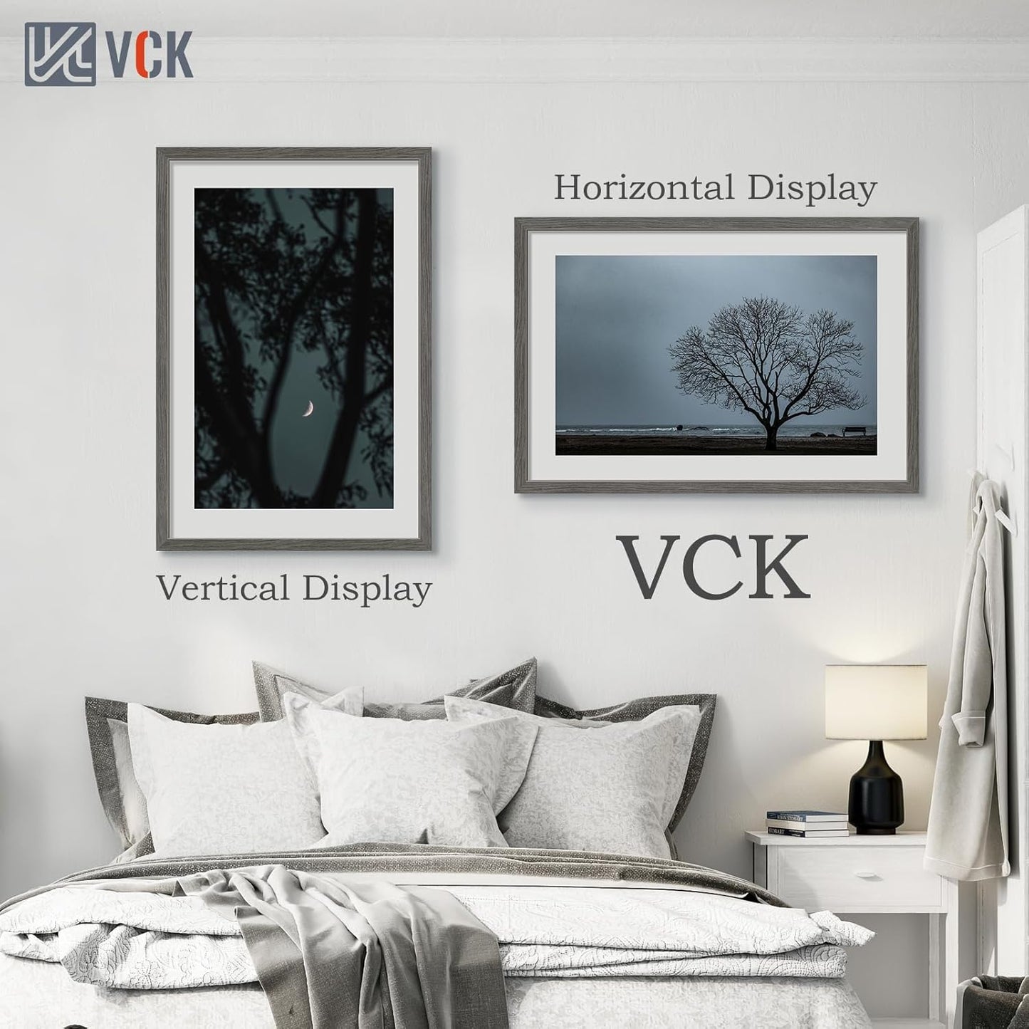 VCK 24x36 Poster Frame 3 Pack, Gray Solid Wood Picture Frame, Exclusive Wood Grain, Wall Mounting