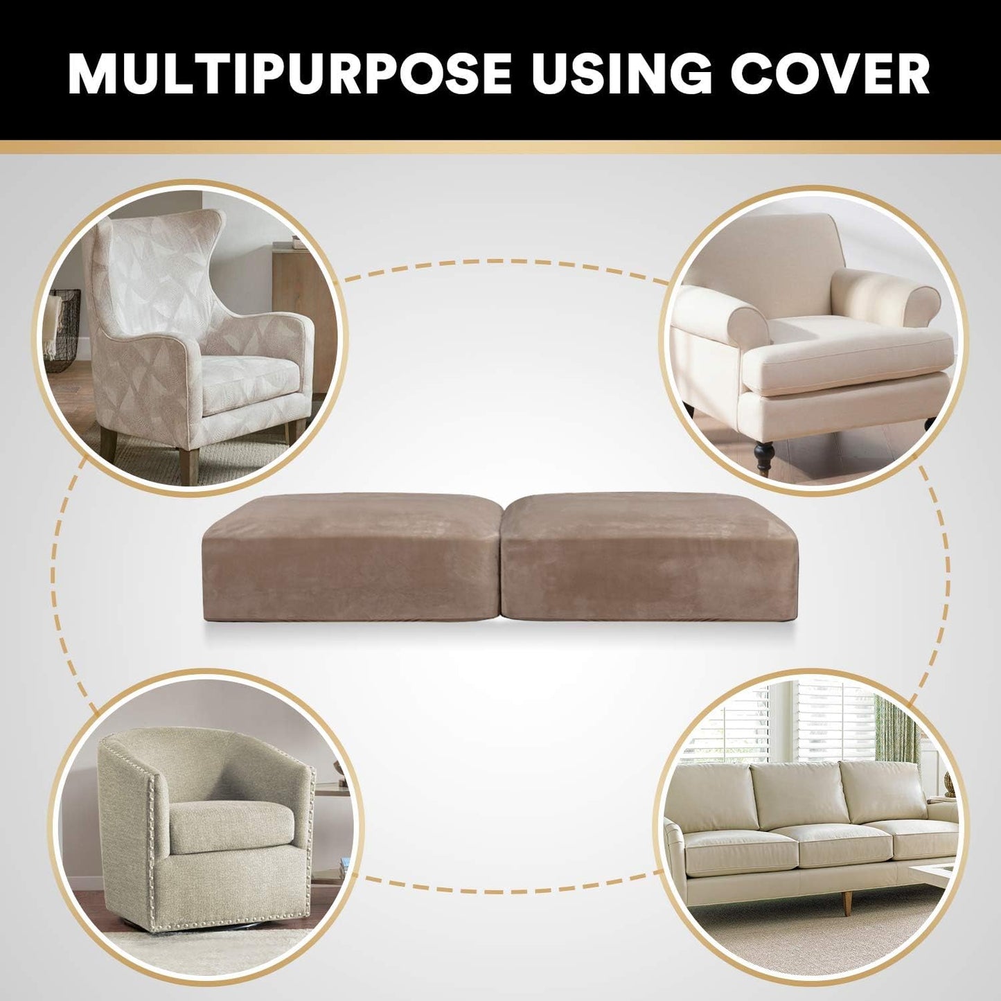 PrinceDeco Velvet Couch Cushion Cover Soft Stretch Cushion Slipcover for Chair Loveseat Sofa