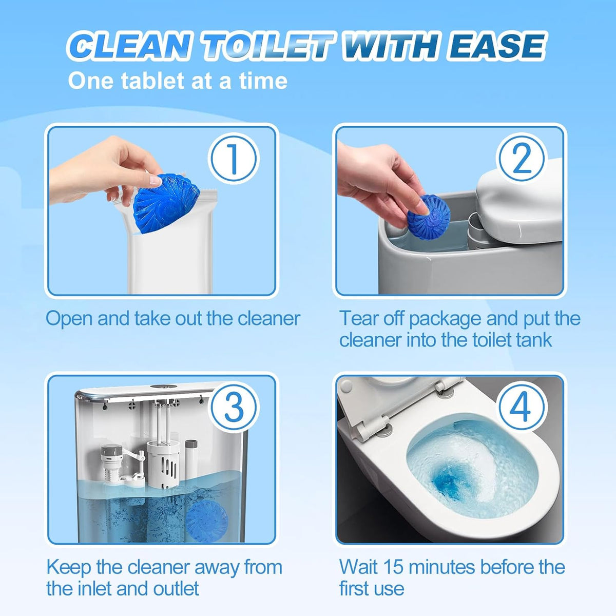 KIISIISO Automatic Toilet Bowl Cleaner Tablets,Bathroom Toilet Tank Cleaner,Blue Clean