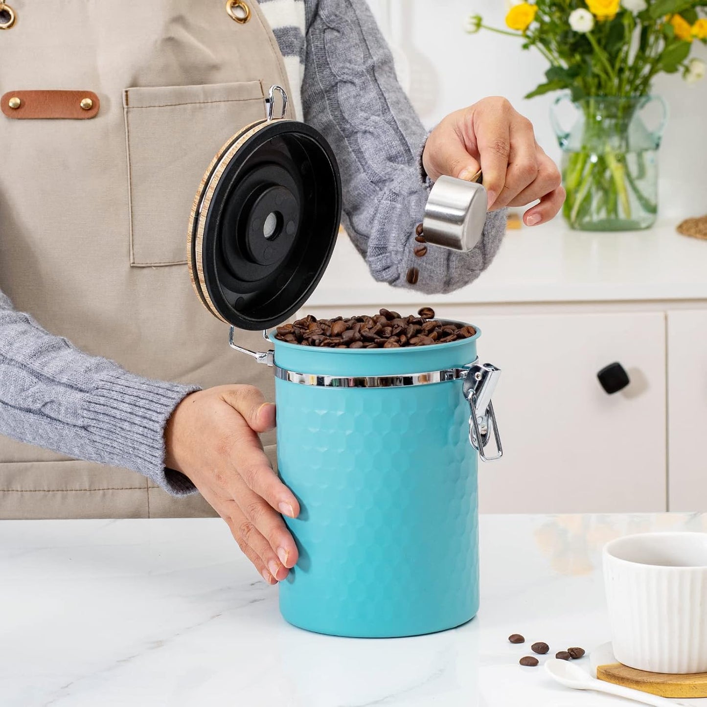 TEDSWAIT Coffee Canisters Airtight Coffee Bean Storage Container Kitchen Stainless Steel Food
