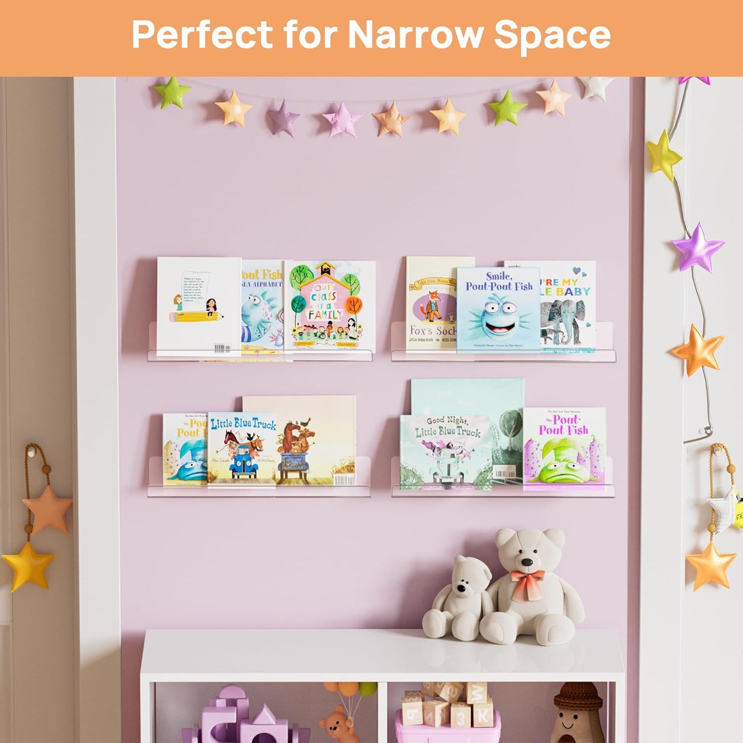 upsimples Acrylic Shelves for Bathroom Storage, 15" Floating Shelves Wall Organizer for Perfume