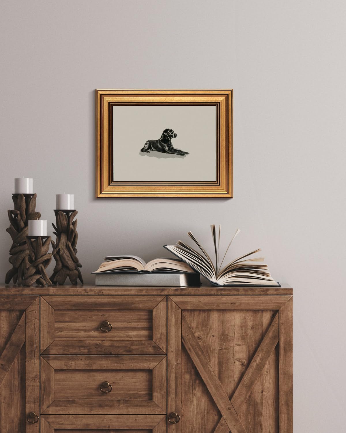 HUARCEY Gold Framed Vintage Wall Art Black Dog Wall Decor Minimalist Animal Art Pictures Room Decor