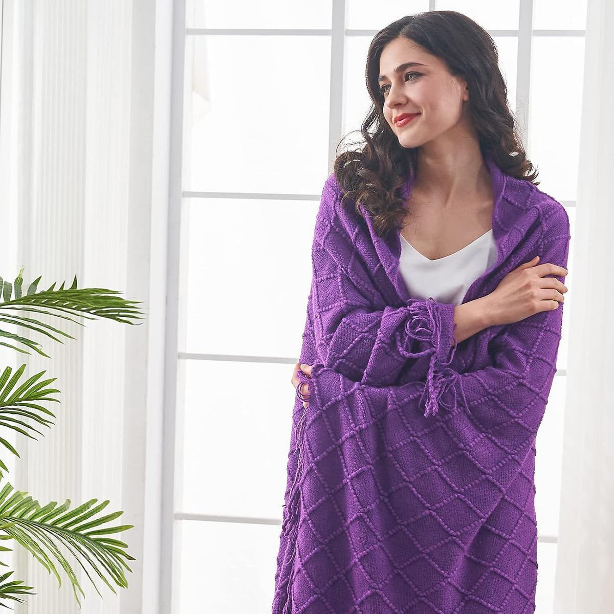 inhand Valentine's Day Gifts Throw Blanket Purple for Couch, Soft Living Room Home Decor Knitted