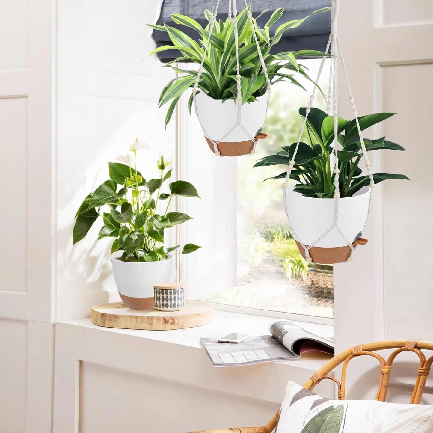 41.5 Inch Macrame Plant Hanger Indoor Outdoor with 12 Inch Flower Pot, Hanging Planter for Plants
