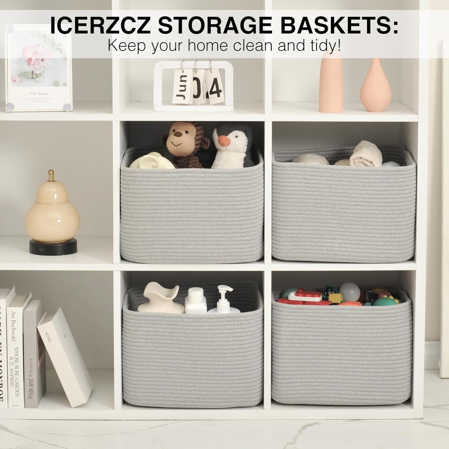 Storage Baskets for Organizing & Shelves, Woven Cotton Rope Organization Bins for Dog Toys