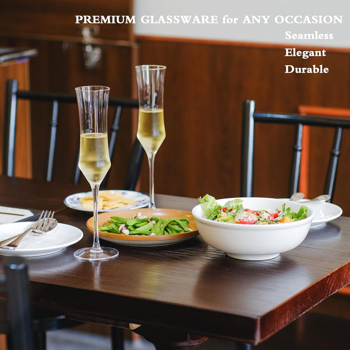 Champagne Flutes Set of 6 - Hand Blown Crystal Champagne Glasses With Long Stem - 7 oz Elegant