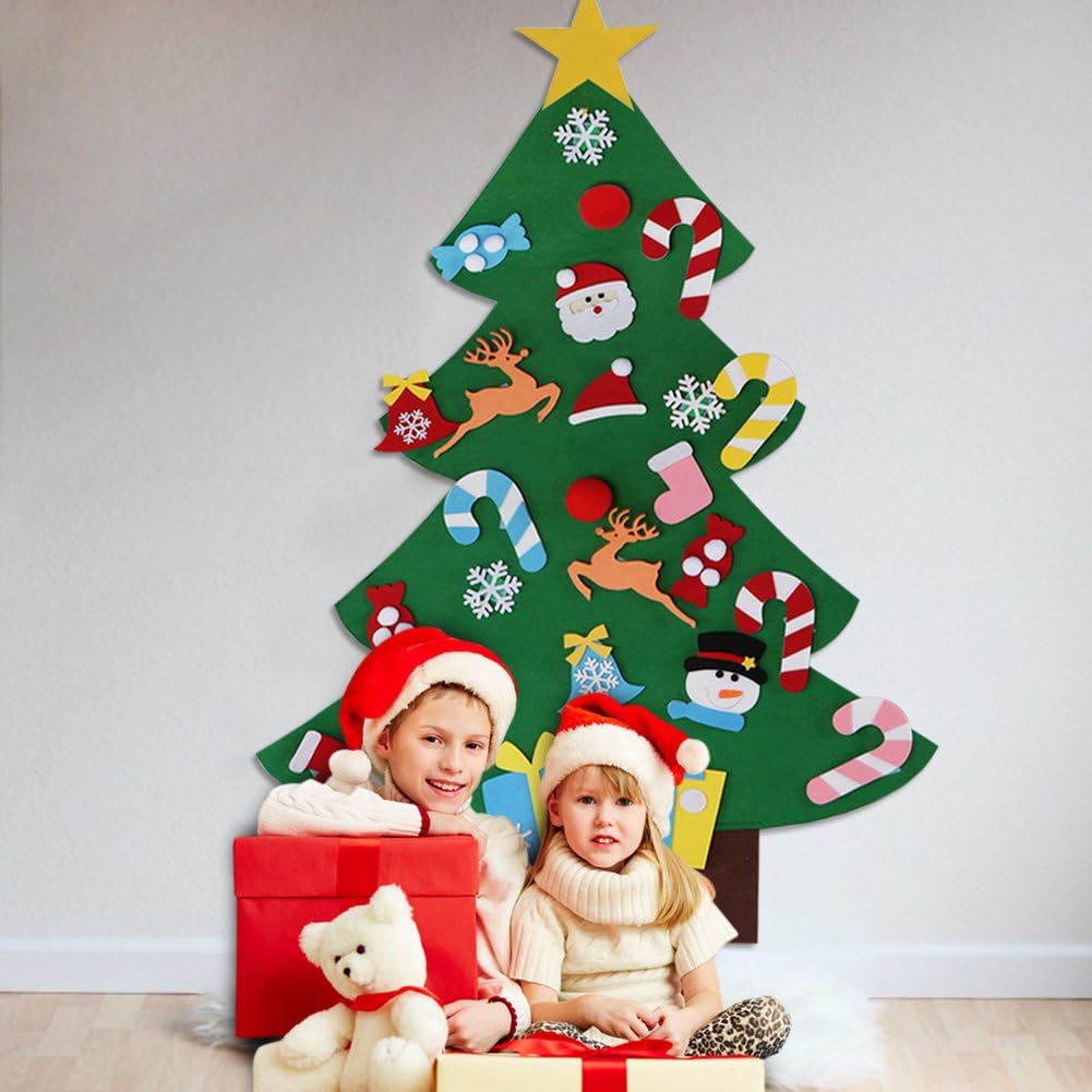 AerWo DIY Felt Christmas Tree Set + 26pcs Detachable Ornaments, Kids Wall Hanging Xmas Gifts for