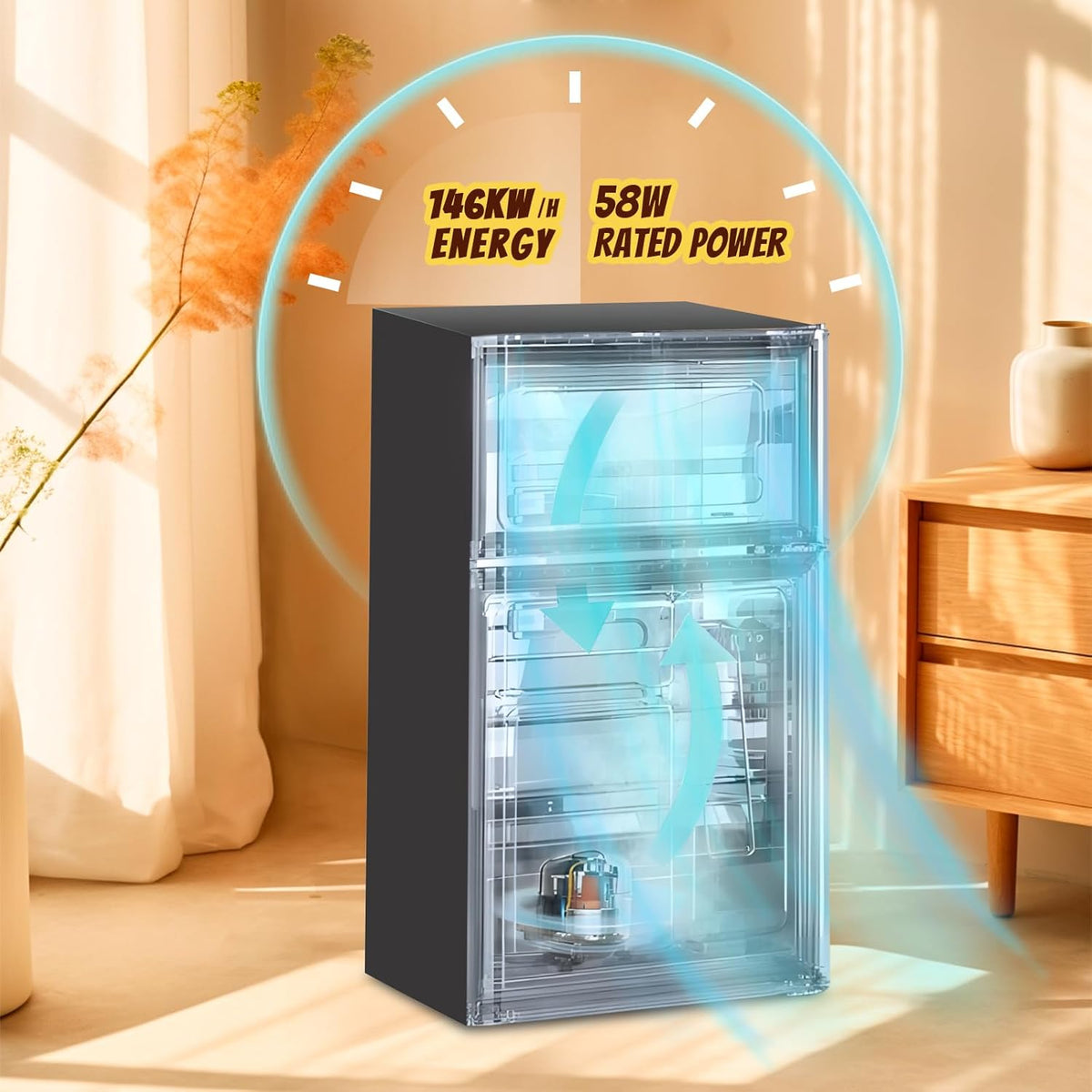 2.4 Cu.ft Mini Fridge with Freezer Compact Fridge Refrigerator Dual Door Small Fridge Senven Temp