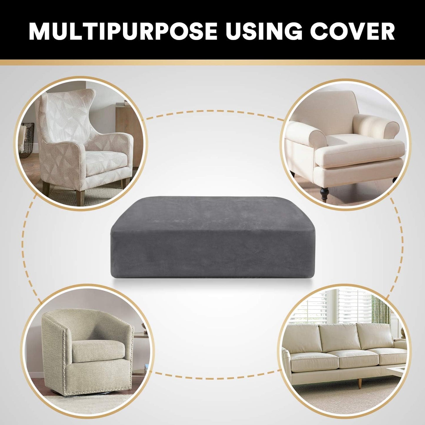 PrinceDeco Velvet Stretch Couch Cushion Cover, Sofa Slip Covers for Cushion Couch Chair Loveseat