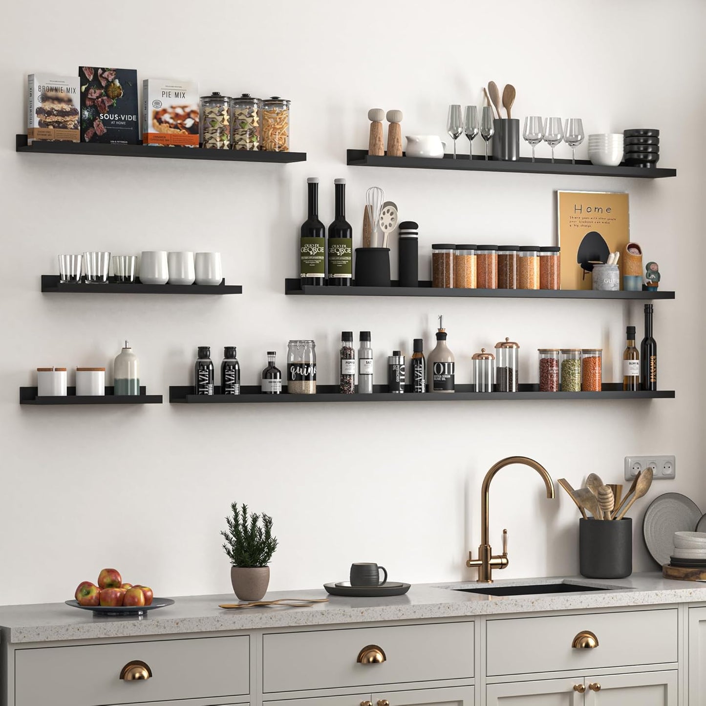 Heimlove Picture Ledge Shelf, Floating Shelves Set of 2, 56 Inches Picture Shelf for Wall with