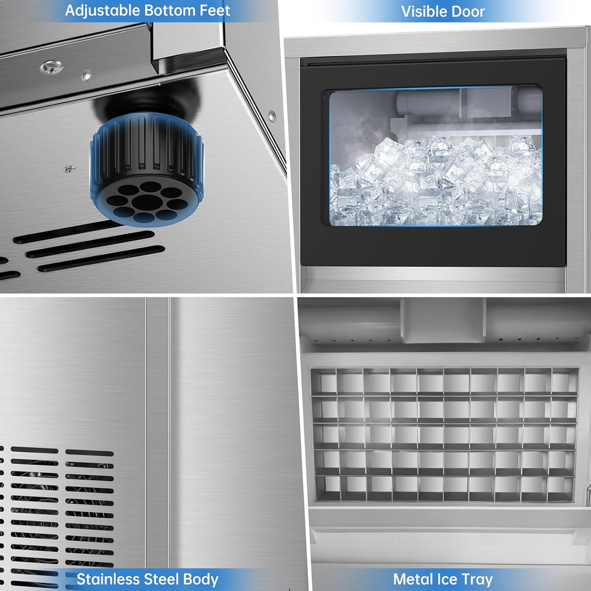 Ice Machine Commercial Ice Maker Machine, 150 Lbs /24H, 30 lbs Bin, Under Counter Built-in or