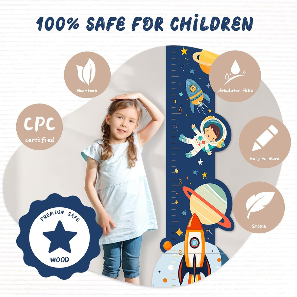 Personalized Name Growth Chart for Wall, Space Height Measurement for Wall, Children Height Chart