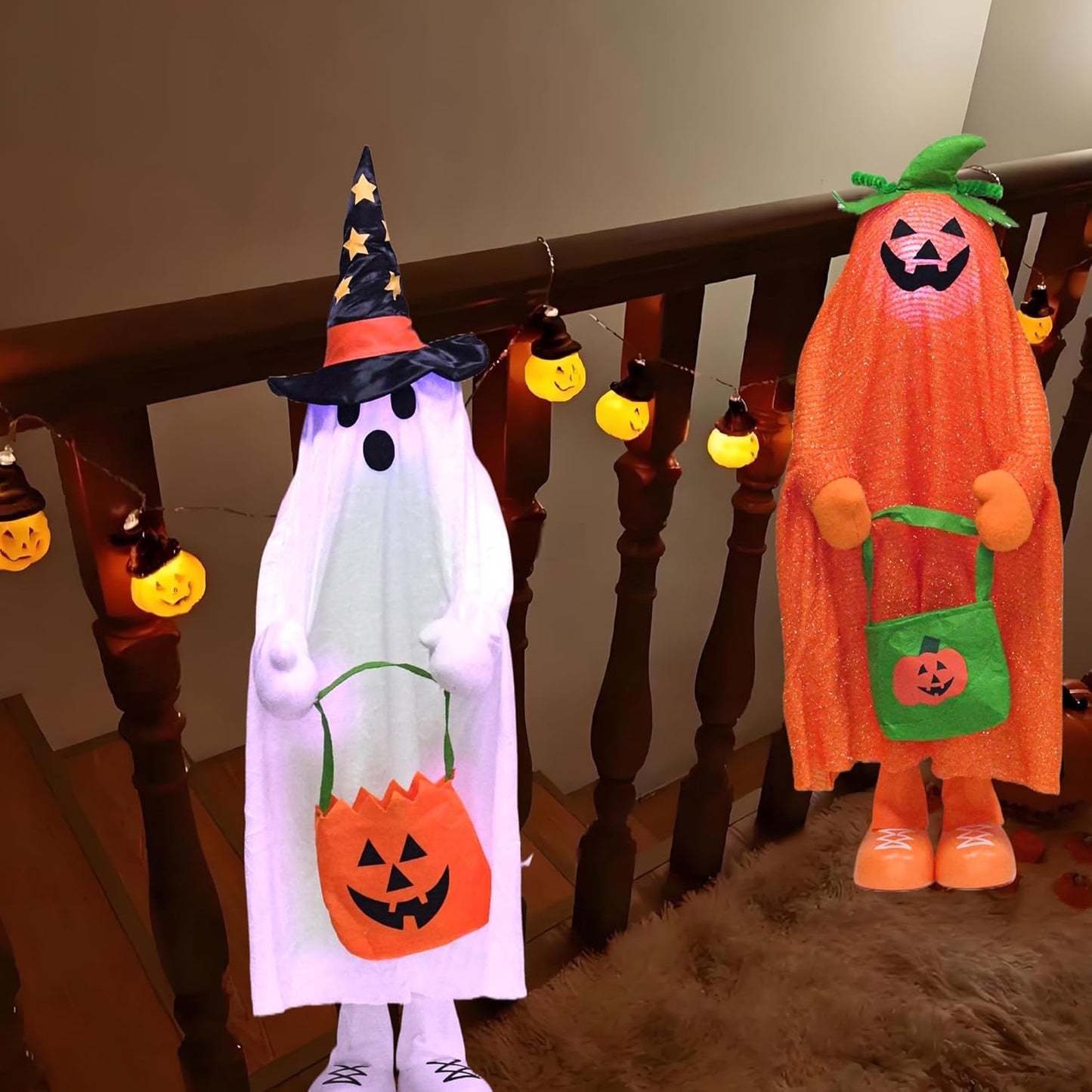 32" Front Porch Light up Halloween Pumpkin Figure Décor, Kit Standing Trick or Treat Indoor and