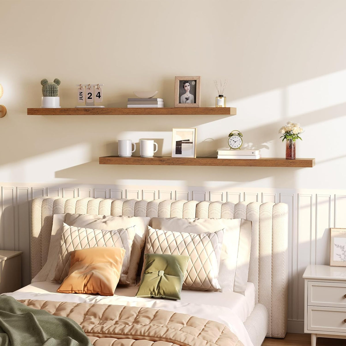 HOOBRO Floating Shelves for Wall, Wall Mounted Shelf Set of 2, 55" Hanging Shelf with Invisible