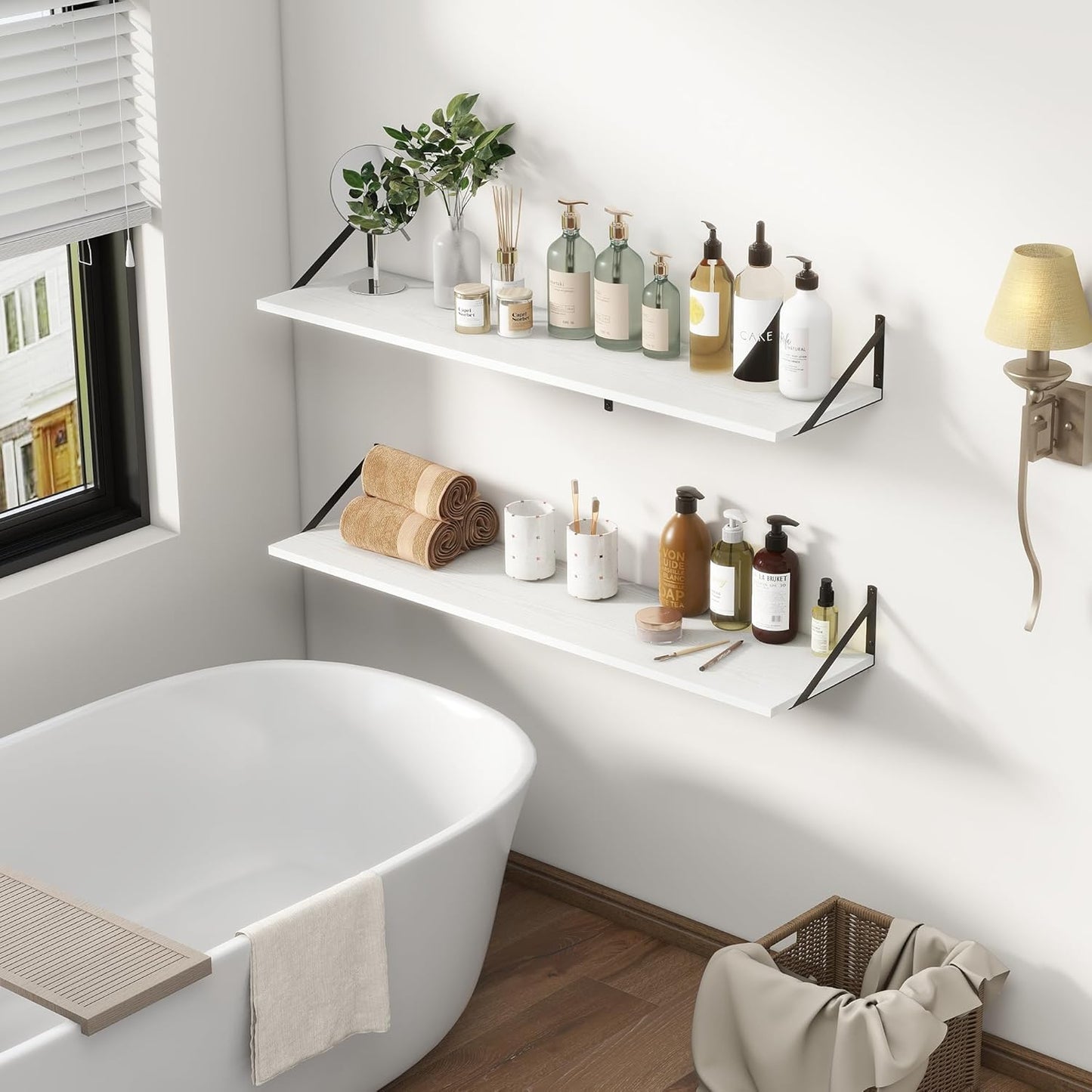12 Inch Deep Floating Shelves, White Floating Shelves 48W x 12D, Deep Wall Shelves Bracket Set of