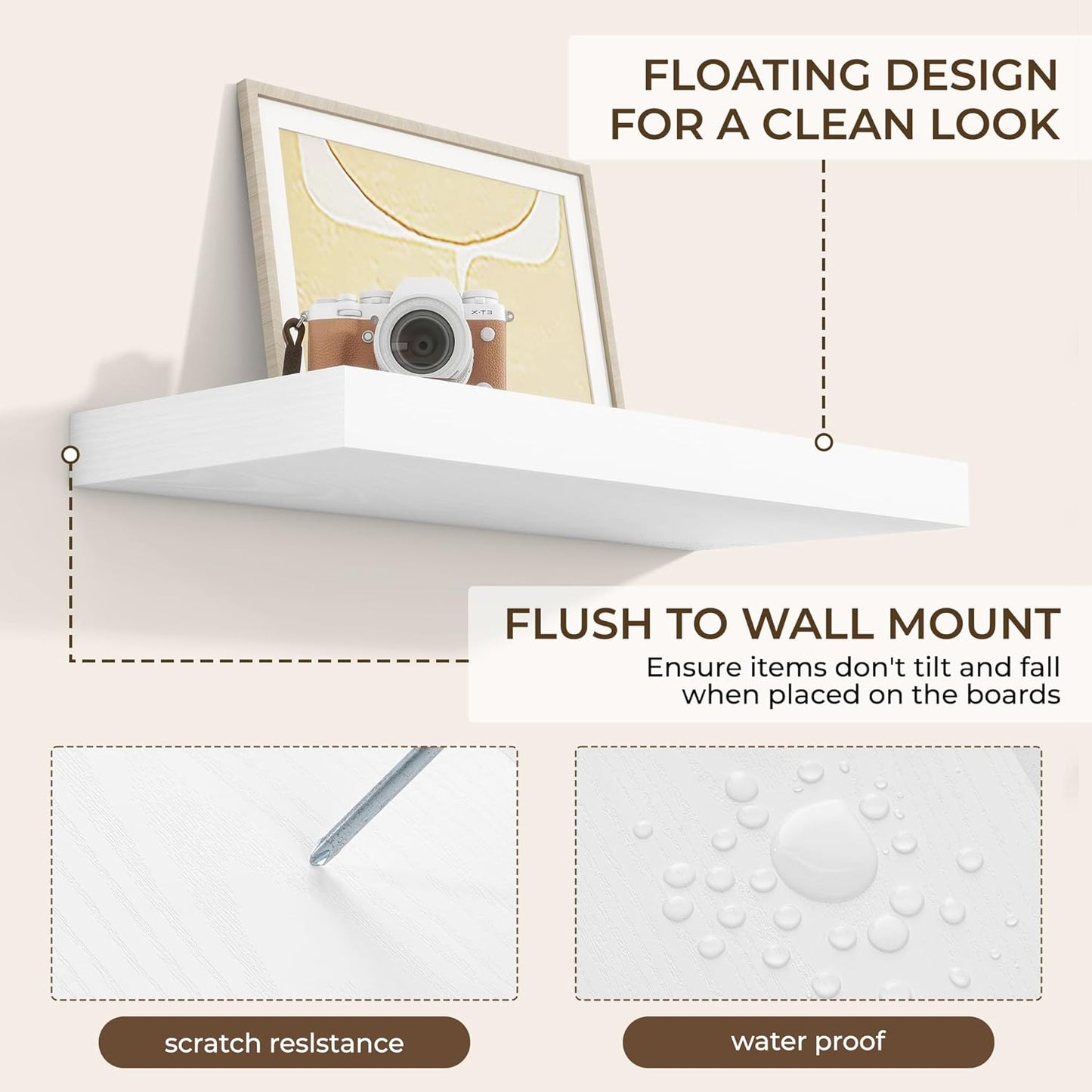 RICHFOCUS 24Inch Floating Shelves for Wall 2 Pack Shelves for Bedroom|Kitchen|Bathroom Wall Mounted
