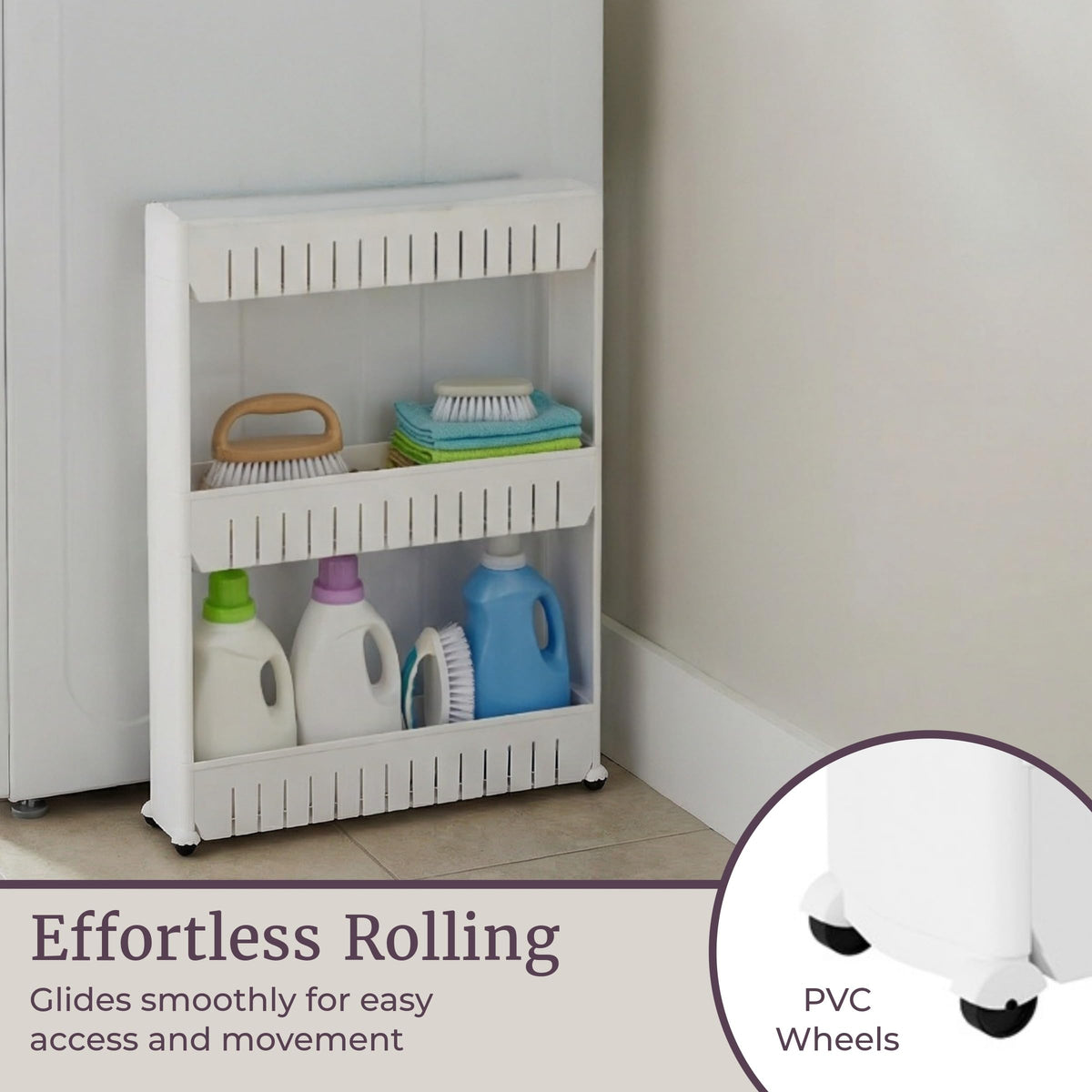 Lavish Home 3 Tier Shelf Rolling Cart - Narrow-Space Kitchen or Bathroom Shelf Organizer Cart