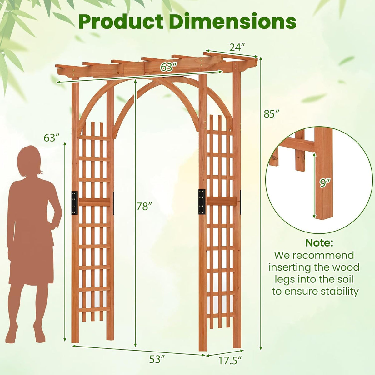 Giantex 85inch Wooden Garden Arch Wedding Arch for Ceremony, Garden Arbor Trellis for Climbing