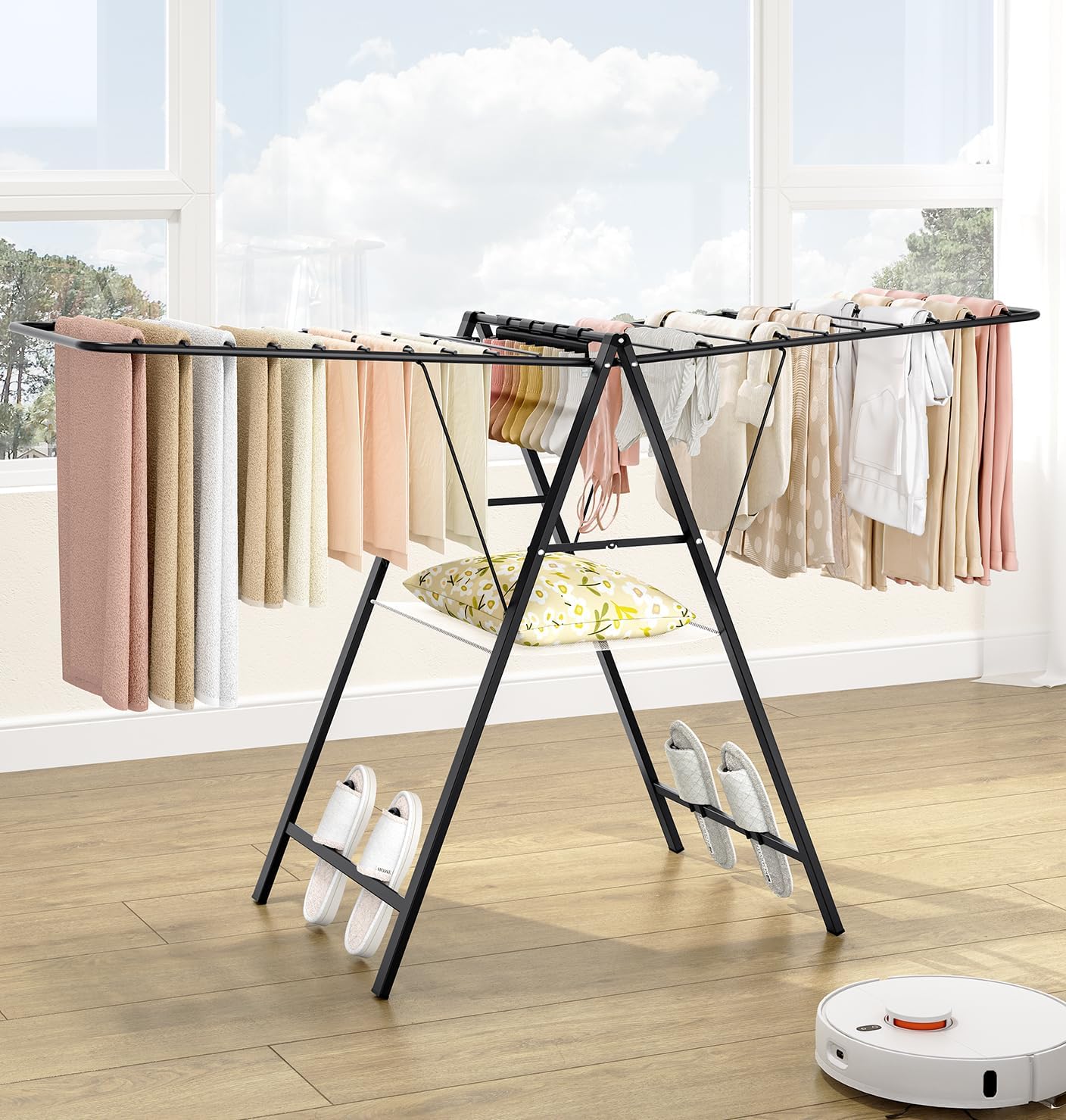 APEXCHASER Foldable Clothes Drying Rack, Metal Laundry Drying Rack Collapsible, Ultra Thin Clothes