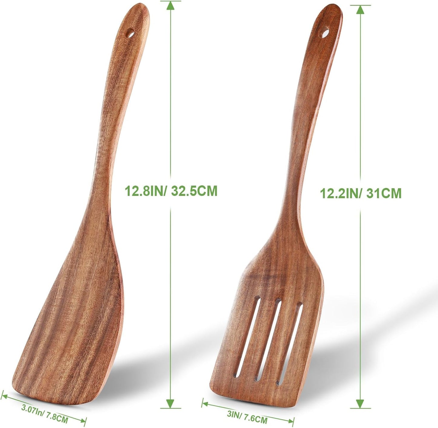 2 Pack Wooden Spatula, Acacia Wood Long Handle Flat Frying Turner, Handmade wooden spoons for