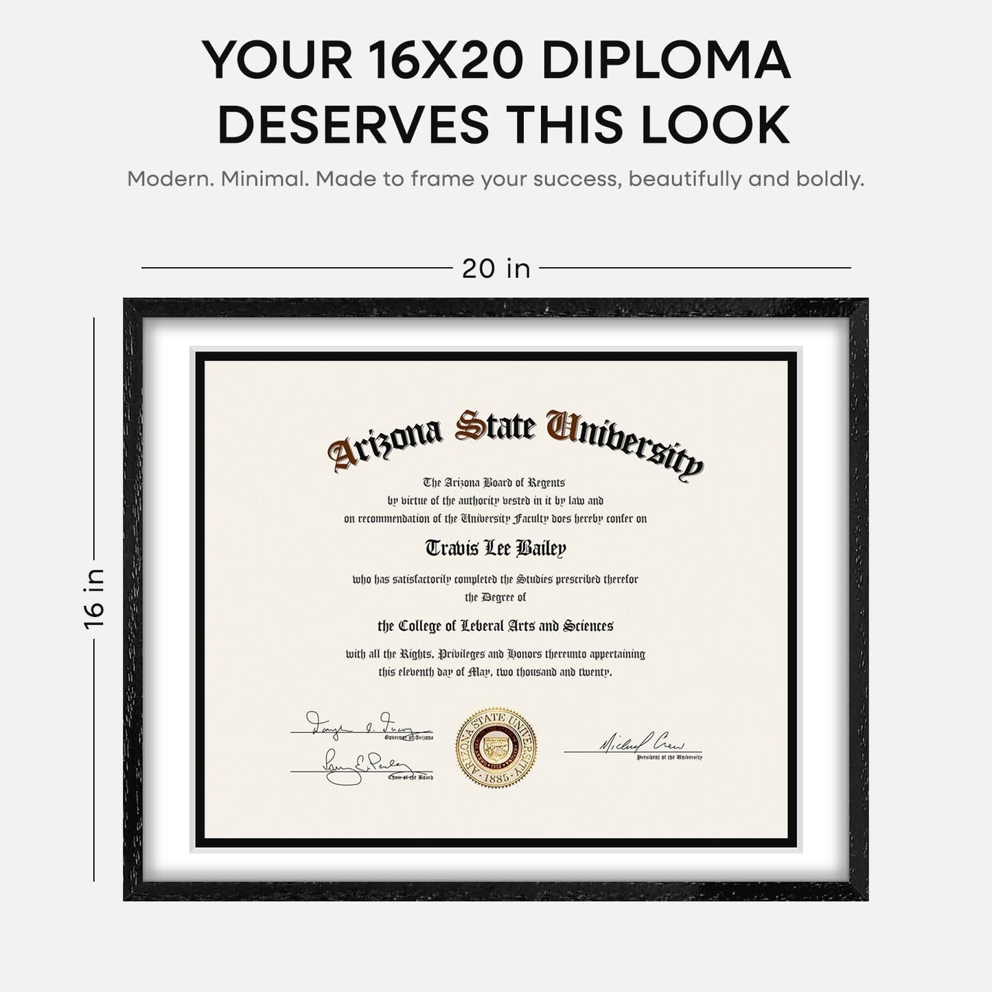 Homeforia 16x20 Diploma Black Wood Frame, High End Oak 16 x 20 Certificate Frames with Mat 14 x 17