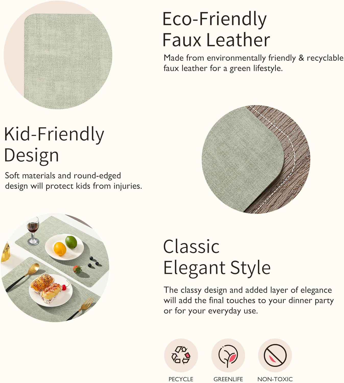 Maxpearl Faux Leather Placemats Set of 6 - Waterproof - Wipe Clean - Heat Resistant - Anti Slip