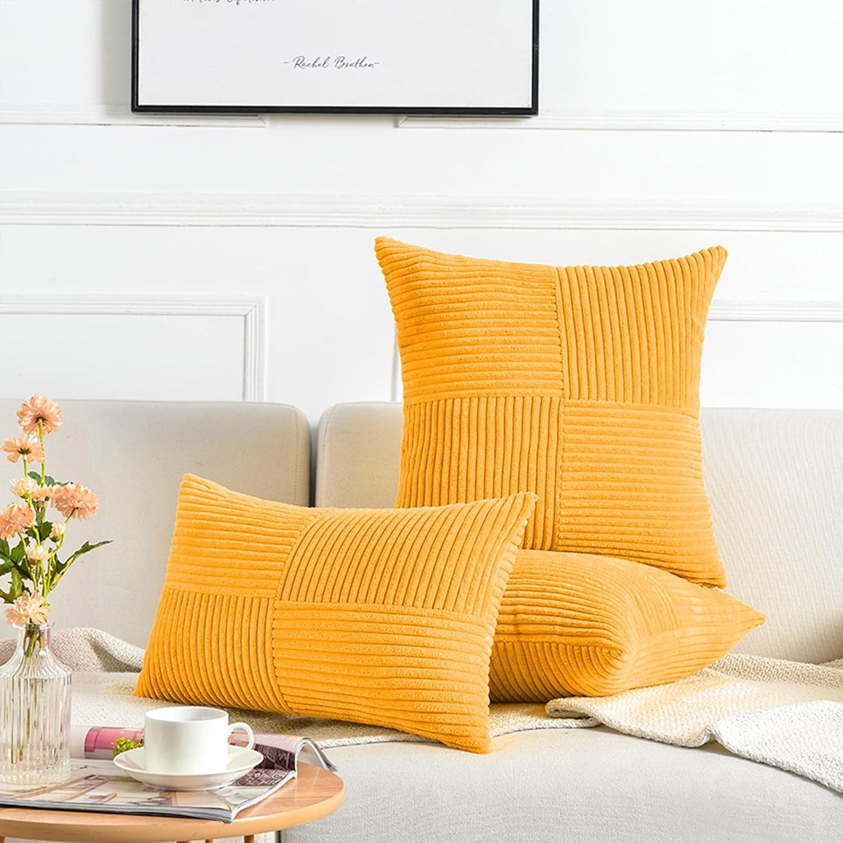Fancy Homi 2 Packs Gold Yellow Lumbar Decorative Throw Pillow Covers 12x20 Inch for Couch Bed Sofa