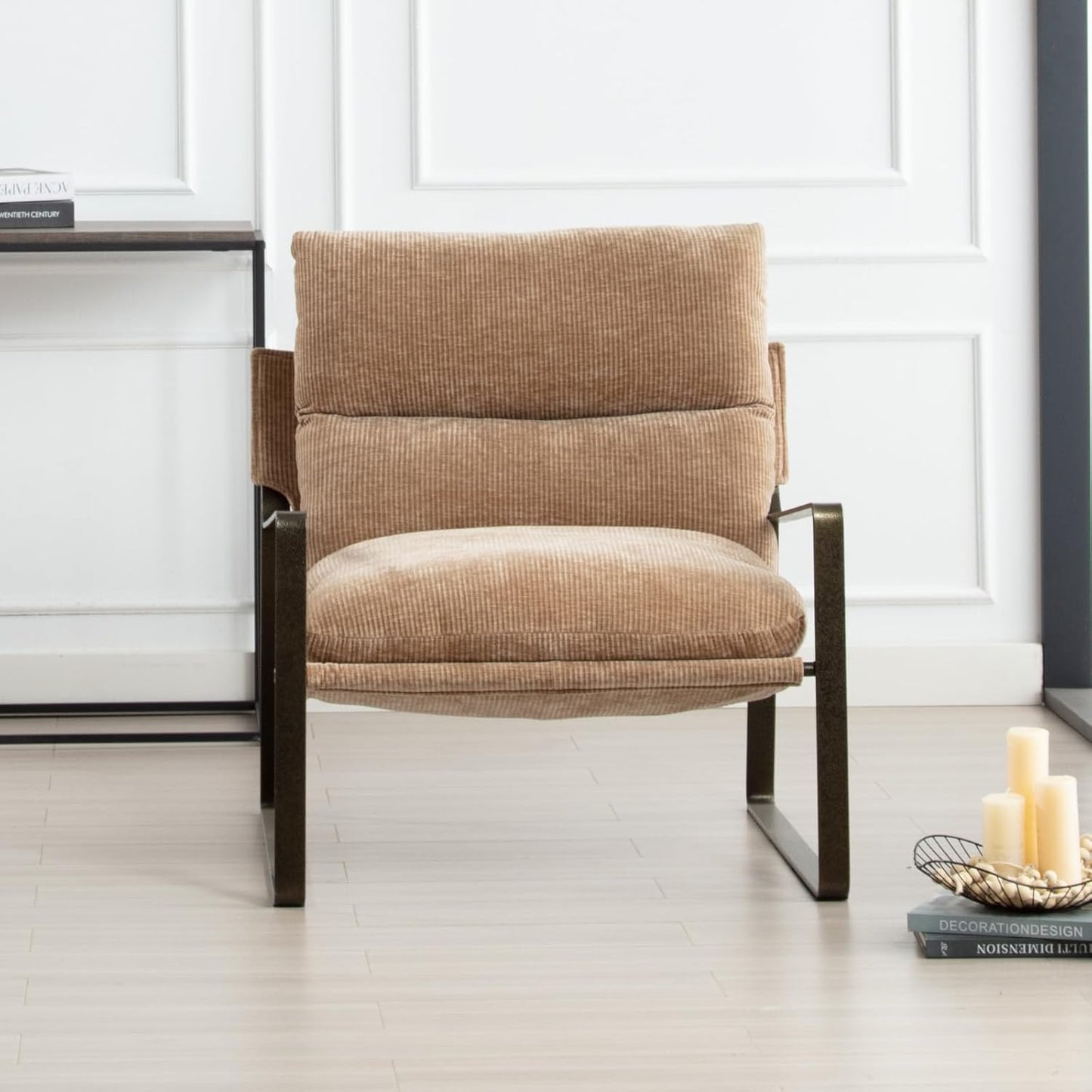 DUOMAY Mid-Century Accent Chair Armchair, Comfy Chenille Leisure Chair Lazy Chair with Brozen Metal