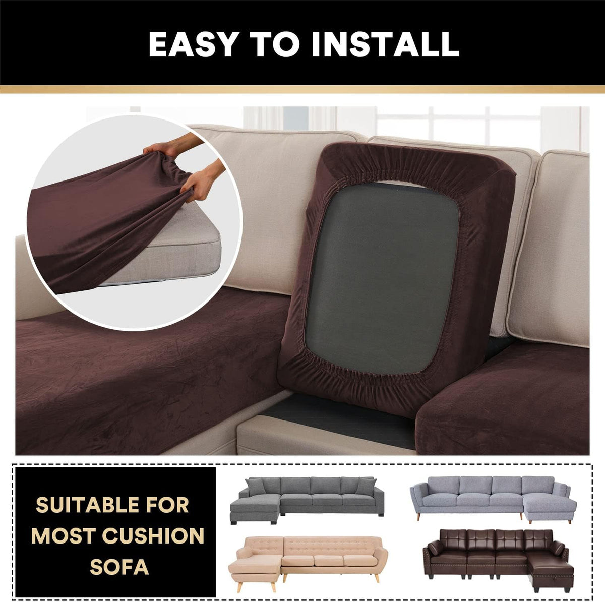 PrinceDeco Sectional Couch Covers 4 Pieces Velvet Separate Couch Cushion Covers L Shape for