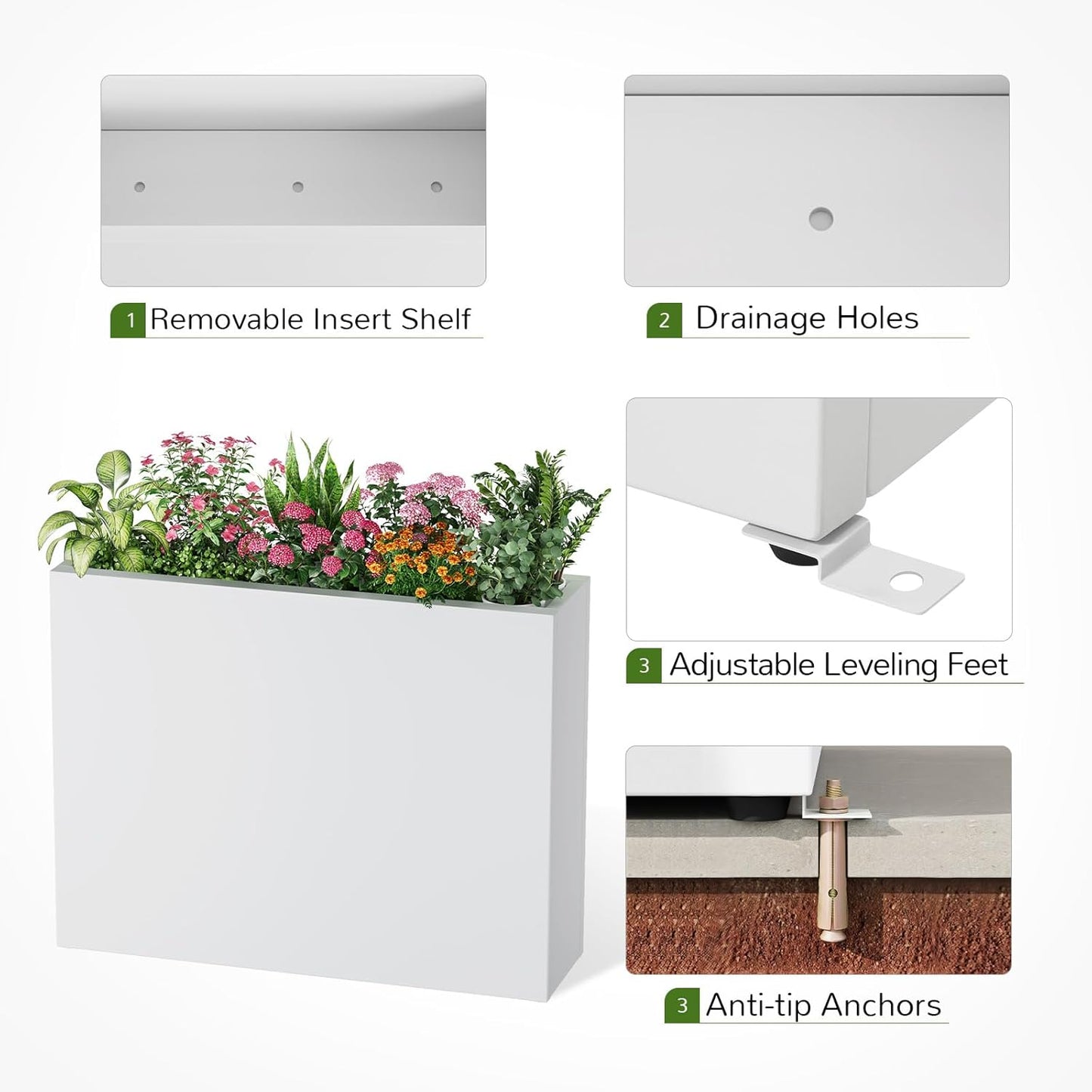Stoog 38" Large Planters for Outdoor Plants, All-Weather Rectangular Metal Planter Box with