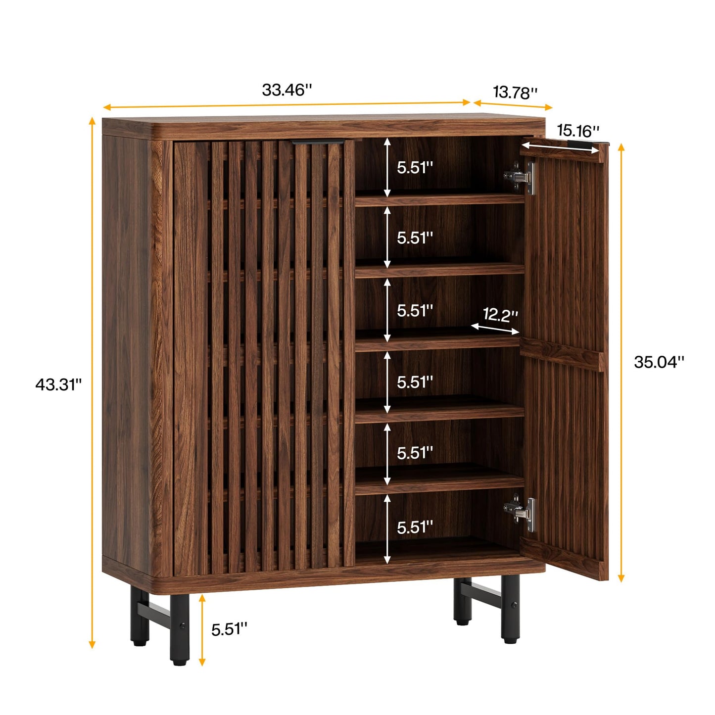 Tribesigns 6-Tier Shoe Cabinet with Shutter Doors, Large Wooden Shoe Organizer Rack with Adjustable