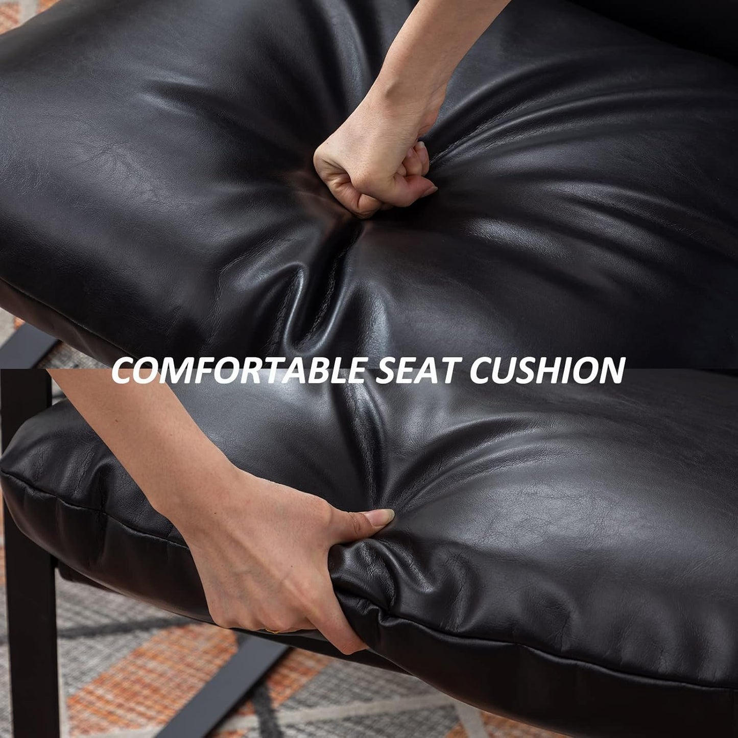 DUOMAY Mid-Century Accent Chair Armchair, Comfy PU Leather Leisure Chair Lazy Chair with Metal Leg