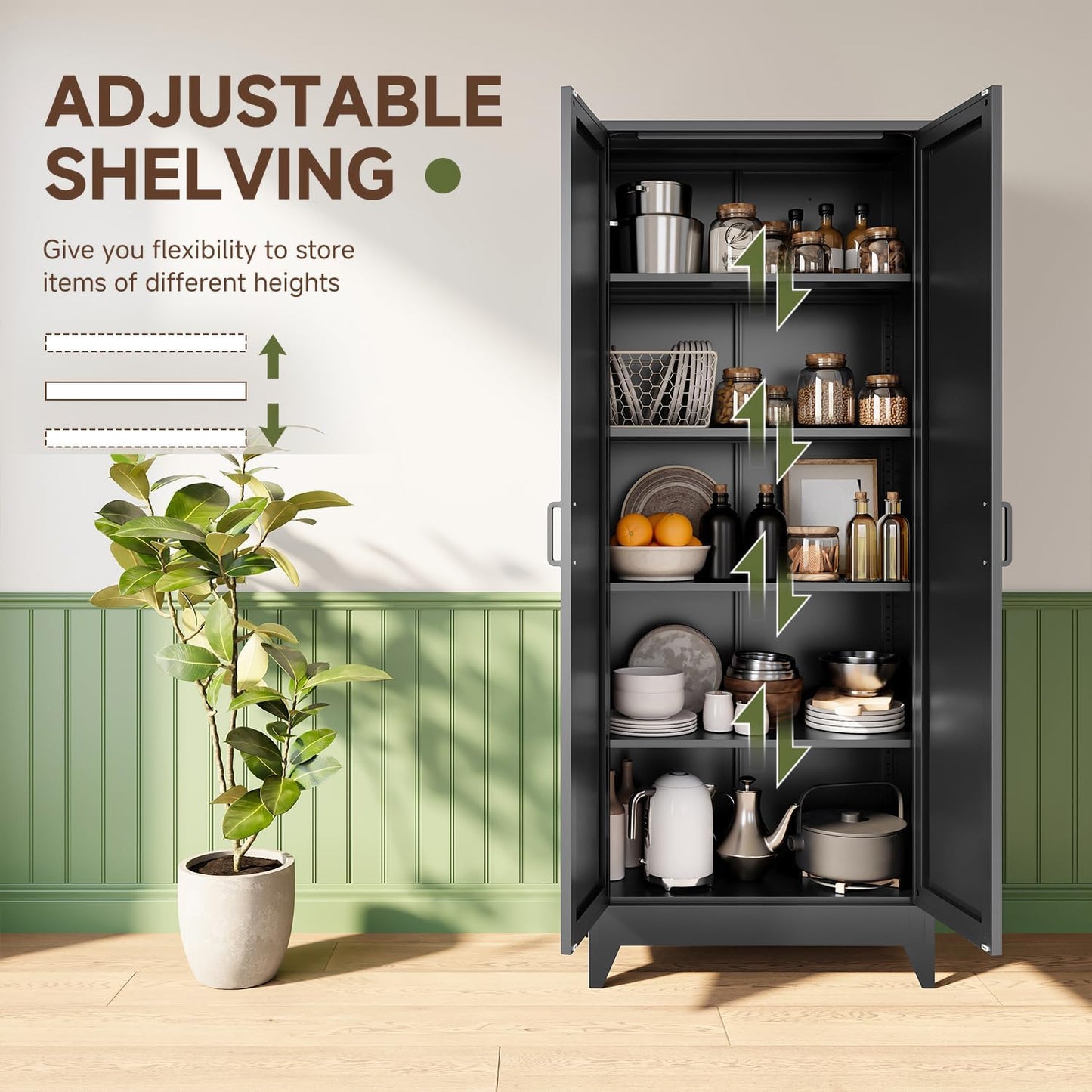 Letaya Storage Cabinet,75" H Metal Kitchen Pantry Cabinets with Doors and Adjustable Shelves,Pantry