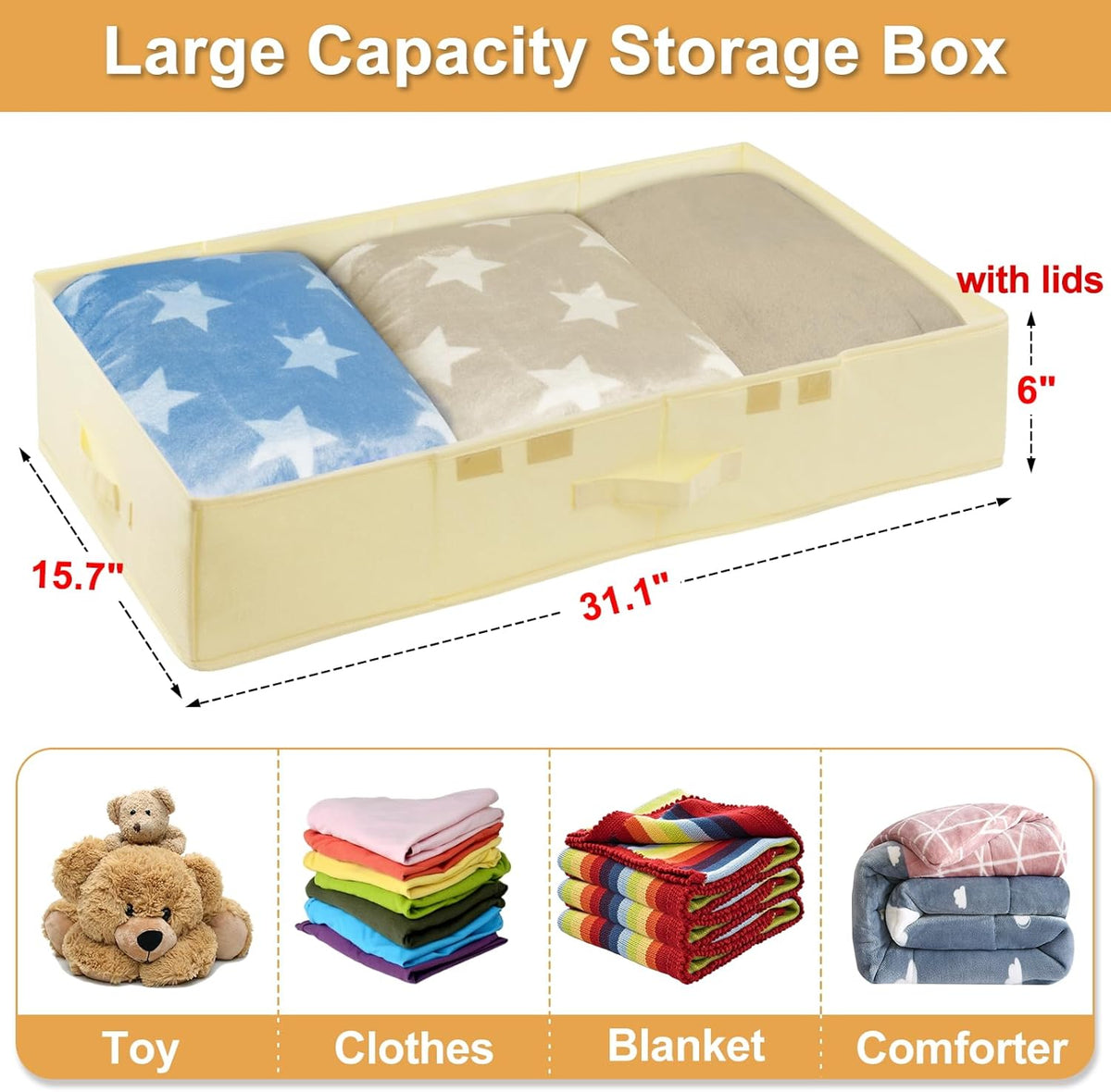 Large Underbed Storage Bags Organizer Container With Lids, Set of 2 Under Bed Storage Organizer Box