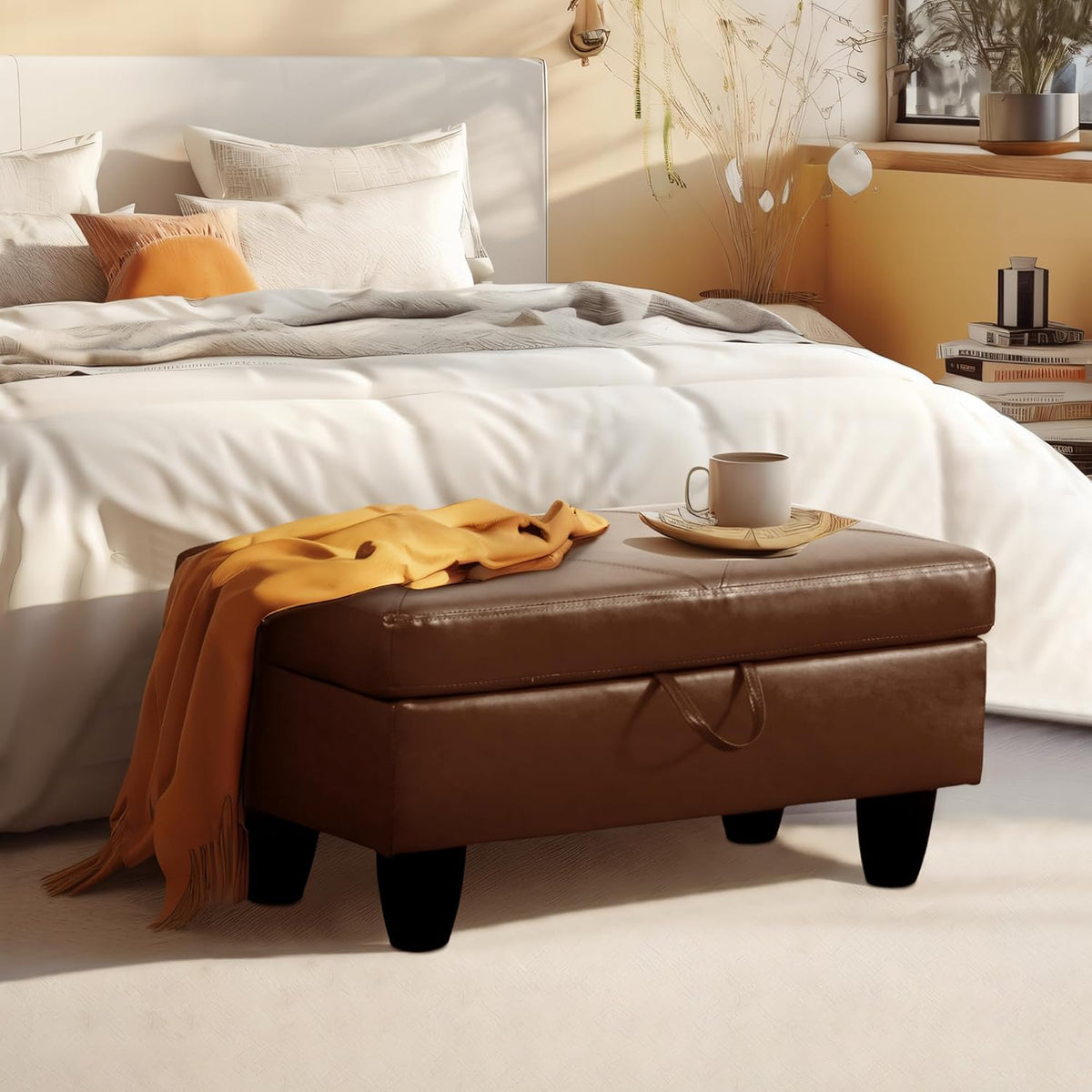 Ottoman Rectangular Storage Ottoman Bench, Faux Leather Footrest, Coffee Table, Stool Footstool