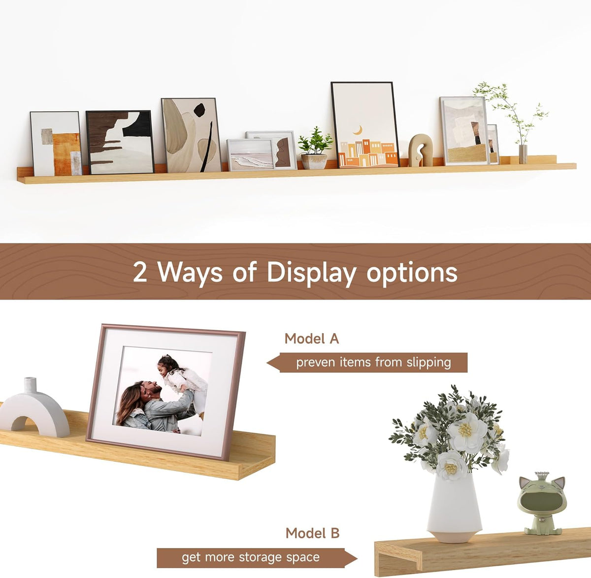 Floating Picture Ledge Shelves for Wall Set of 2, 72 Inches Picture Ledge Shelf with Long Large