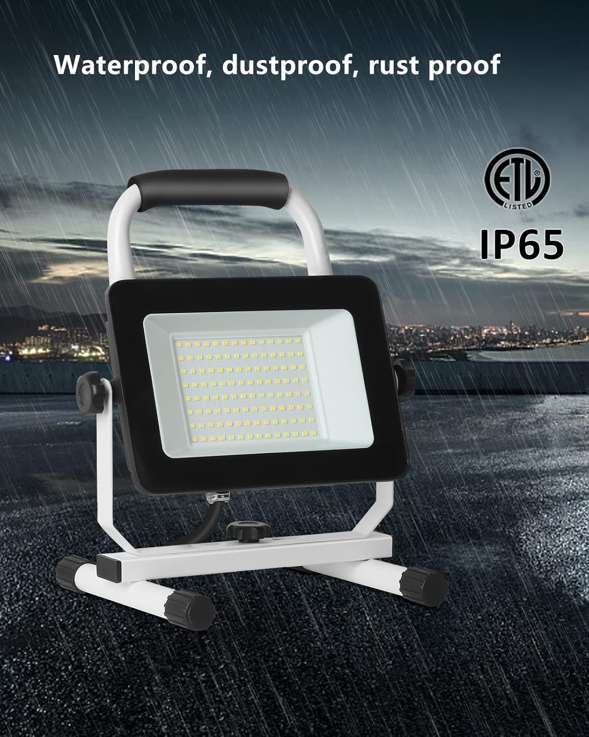 UFOND 6000 Lumen LED Work Light with Stand,60W Waterproof Flood Light, Brightness Switch