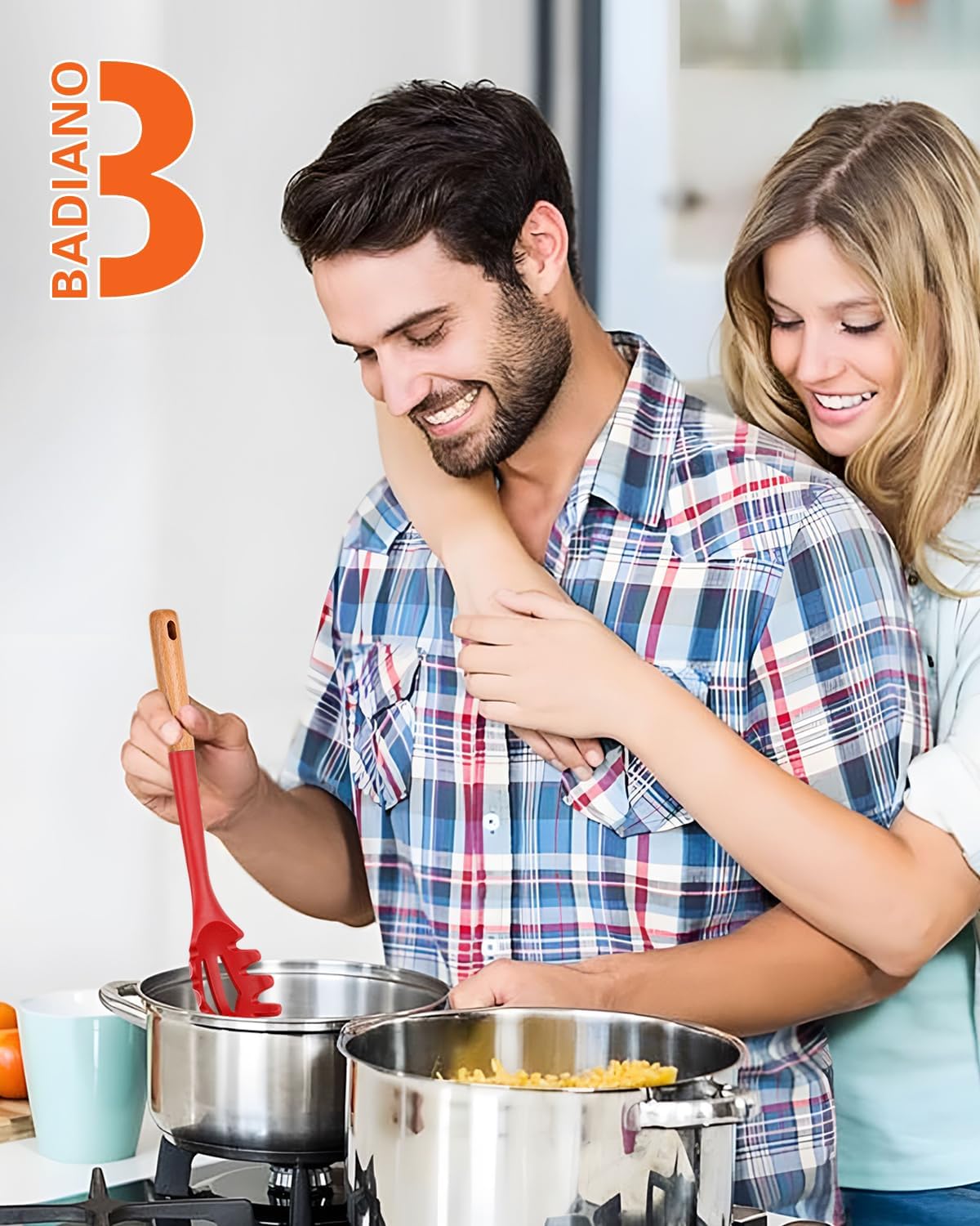 Silicone Pasta Fork, Kitchen Heat Resistant Noodle Spoon Server, BPA Free Spaghetti Strainer,12.8