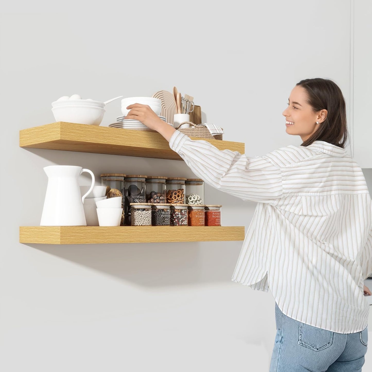 Heimlove 36 Inch Floating Shelves for Wall,10 Inch Deep Wood Shelves with Invisible Brackets,Wall